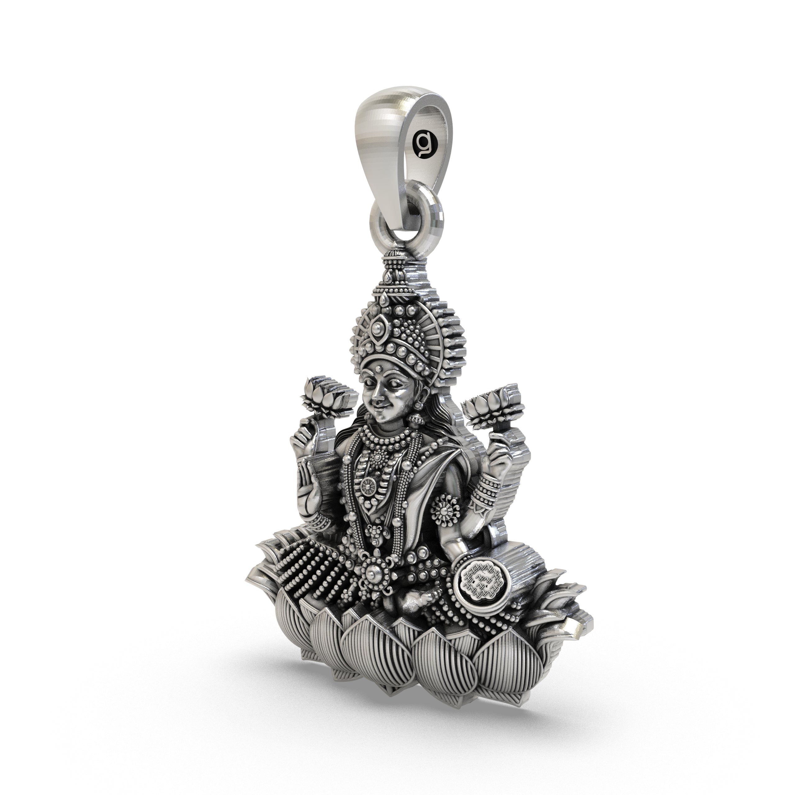 Lakshmi Maa Lotus Pendant in 925 Sterling Silver | Goddess of Wealth, Fortune & Prosperity | Handmade Hindu Spiritual Jewelry