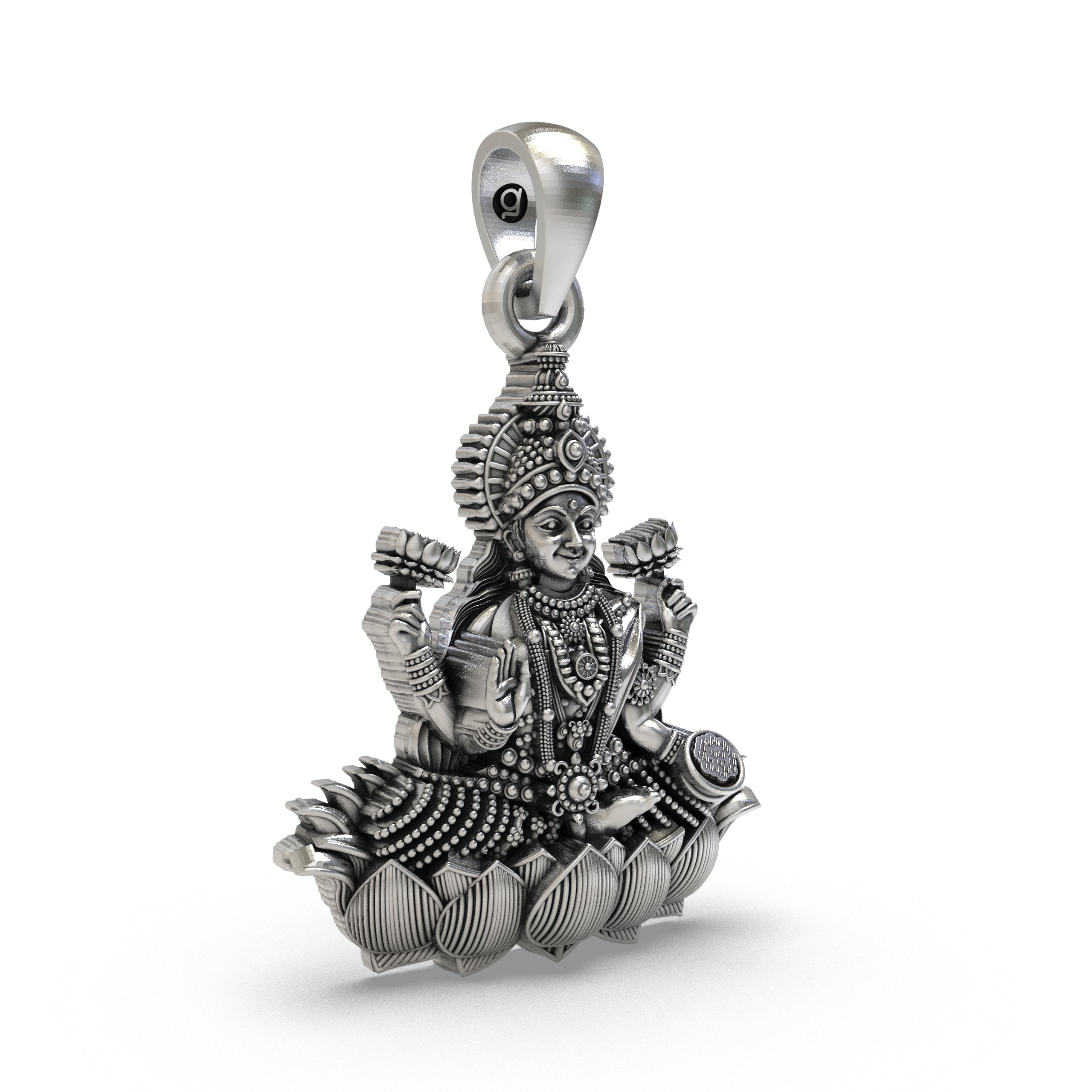 Lakshmi Maa Lotus Pendant in 925 Sterling Silver | Goddess of Wealth, Fortune & Prosperity | Handmade Hindu Spiritual Jewelry
