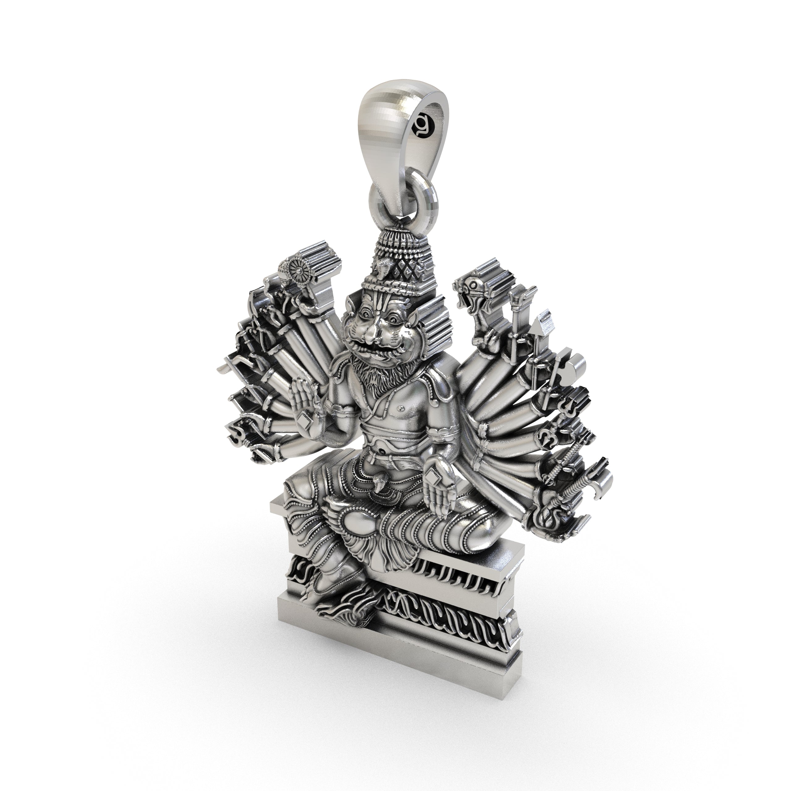 925 Sterling Silver Narasimha Pendant — Ugra Multi-Armed Avatar of Vishnu, Handmade Temple Jewellery