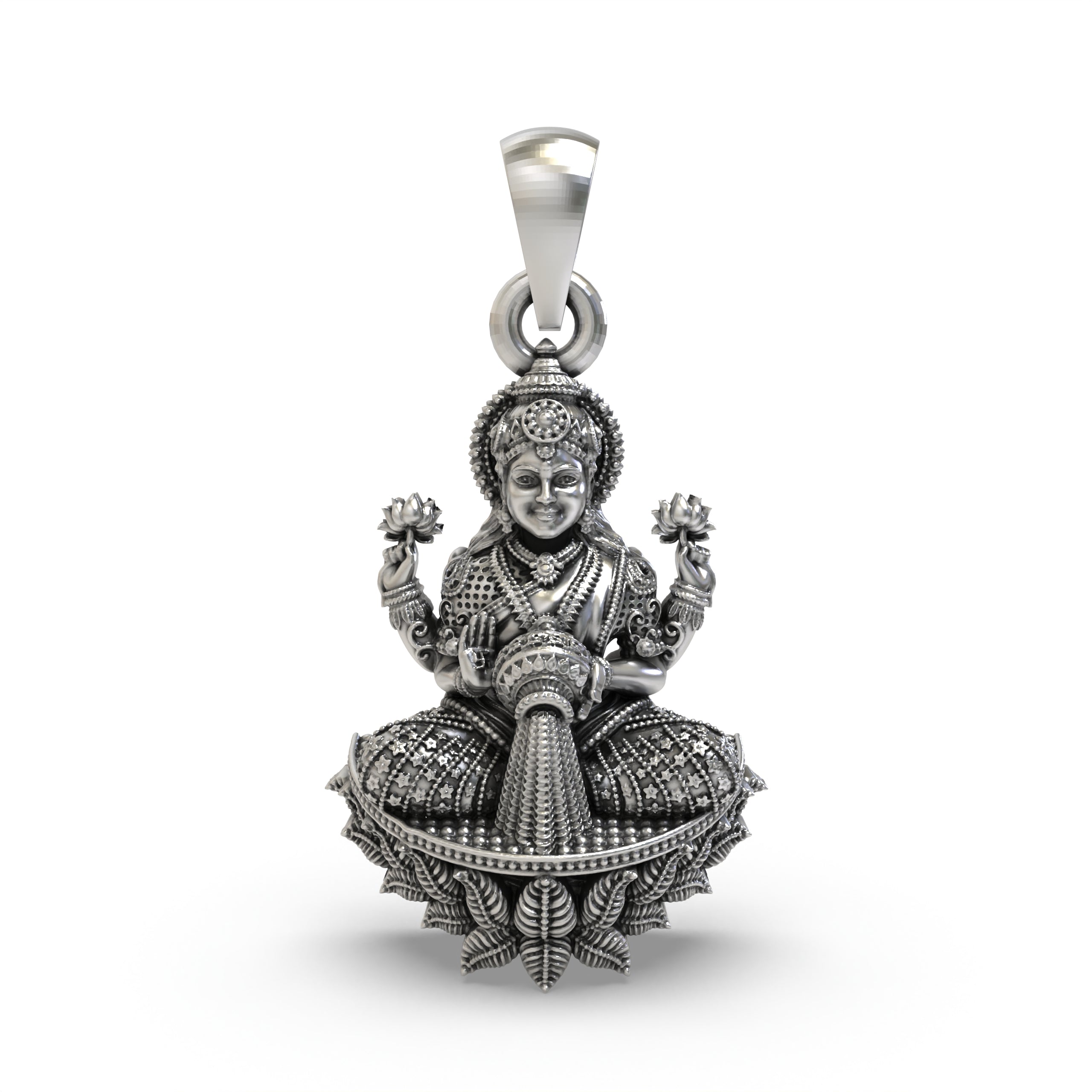 925 Silver Goddess Lakshmi Pendant | Handmade Mahalaxmi Lotus Jewelry