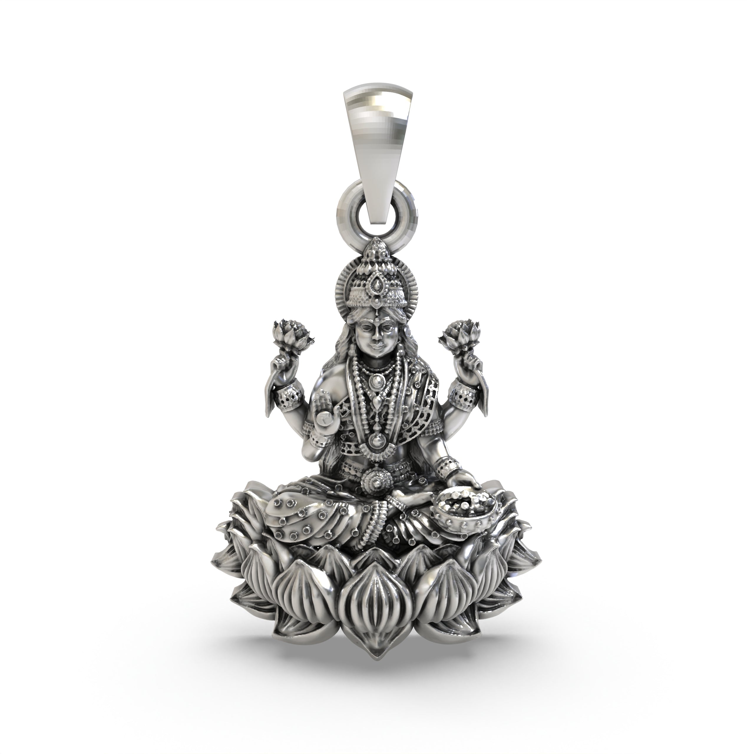 925 Silver Lakshmi Mata Pendant | Handmade Sterling Silver Goddess of Wealth Jewelry | Hallmarked Hindu Spiritual Locket