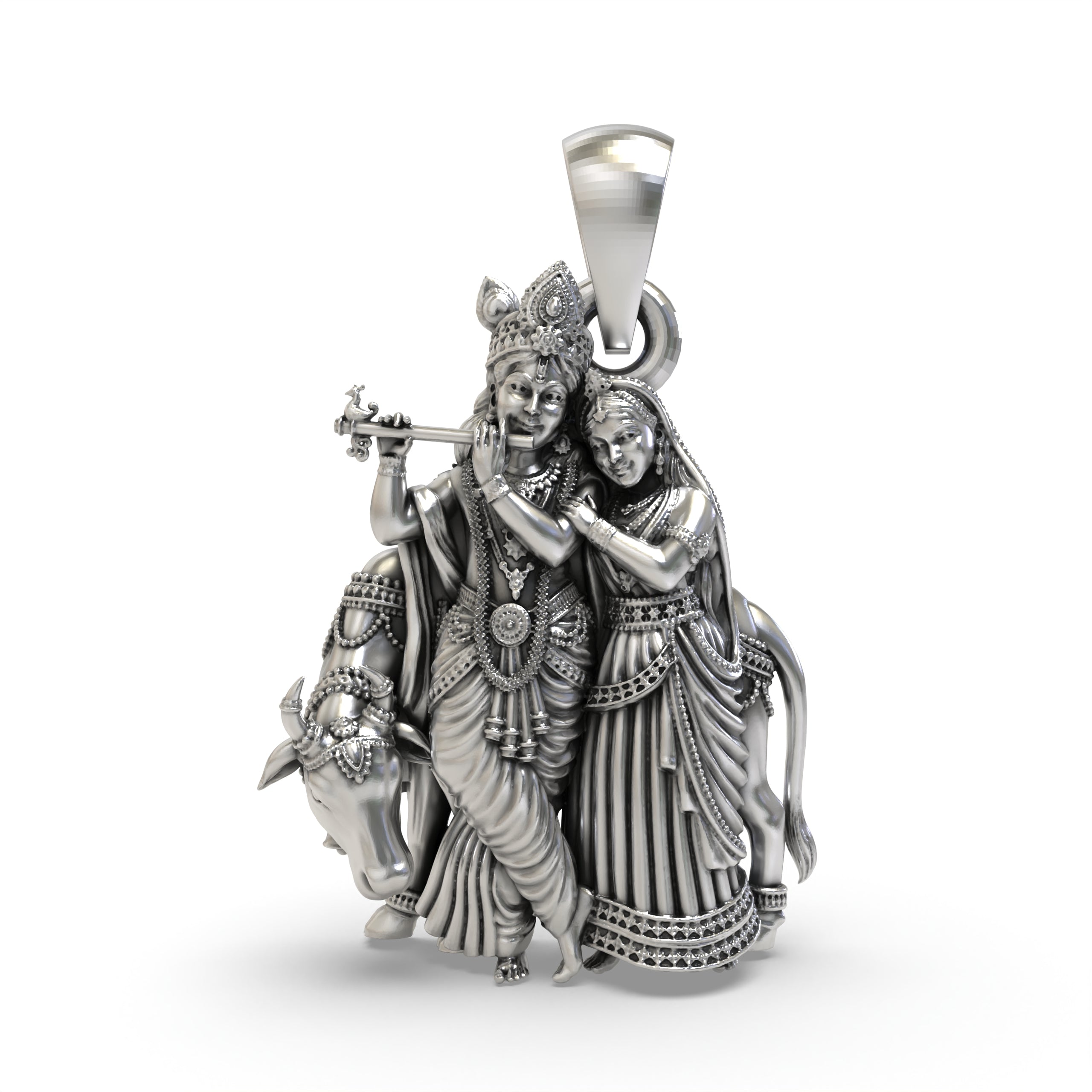 925 Silver Radha Krishna Pendant | Handmade Sterling Silver Cow Krishna Jewelry | Hallmarked Hindu Spiritual Locket