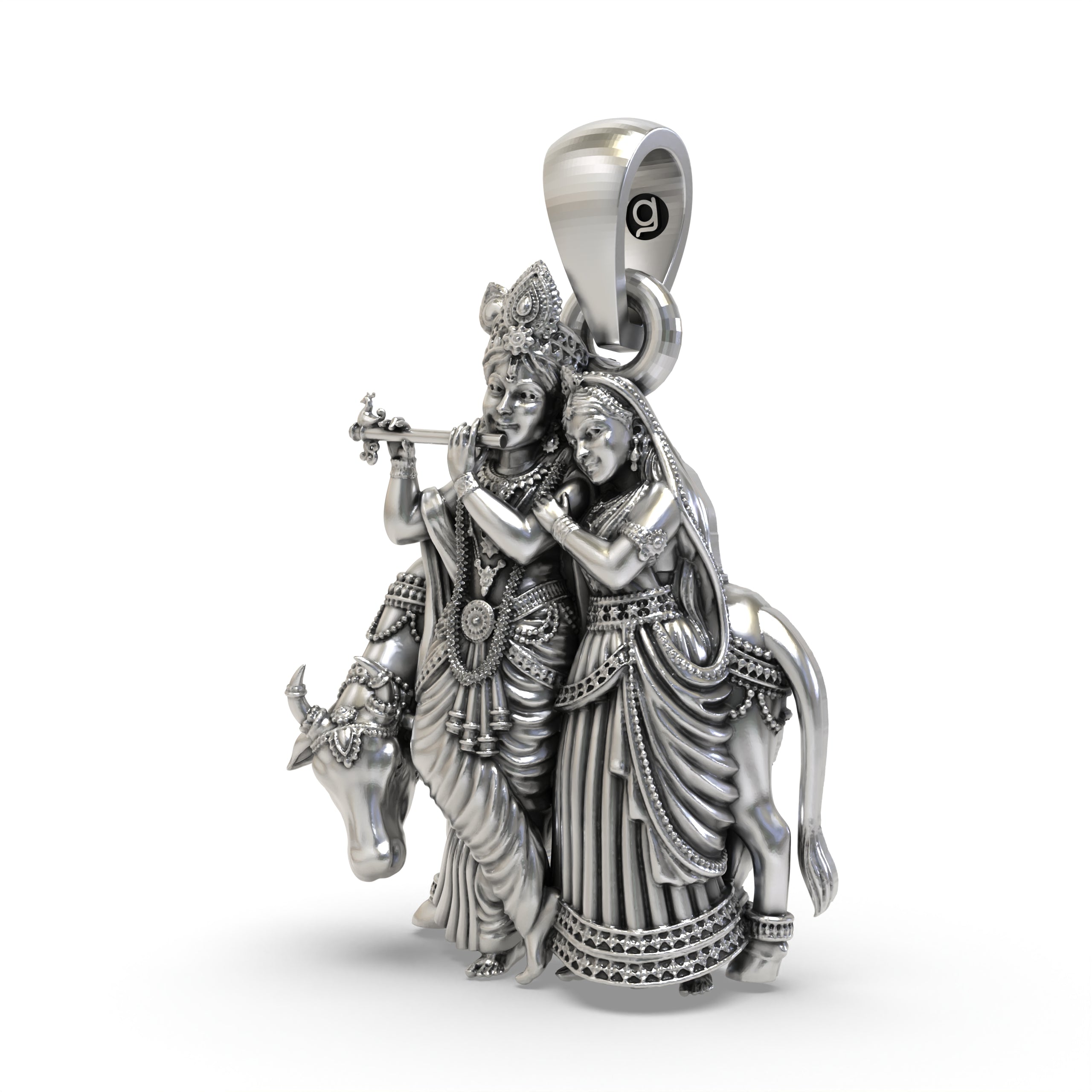 925 Silver Radha Krishna Pendant | Handmade Sterling Silver Cow Krishna Jewelry | Hallmarked Hindu Spiritual Locket