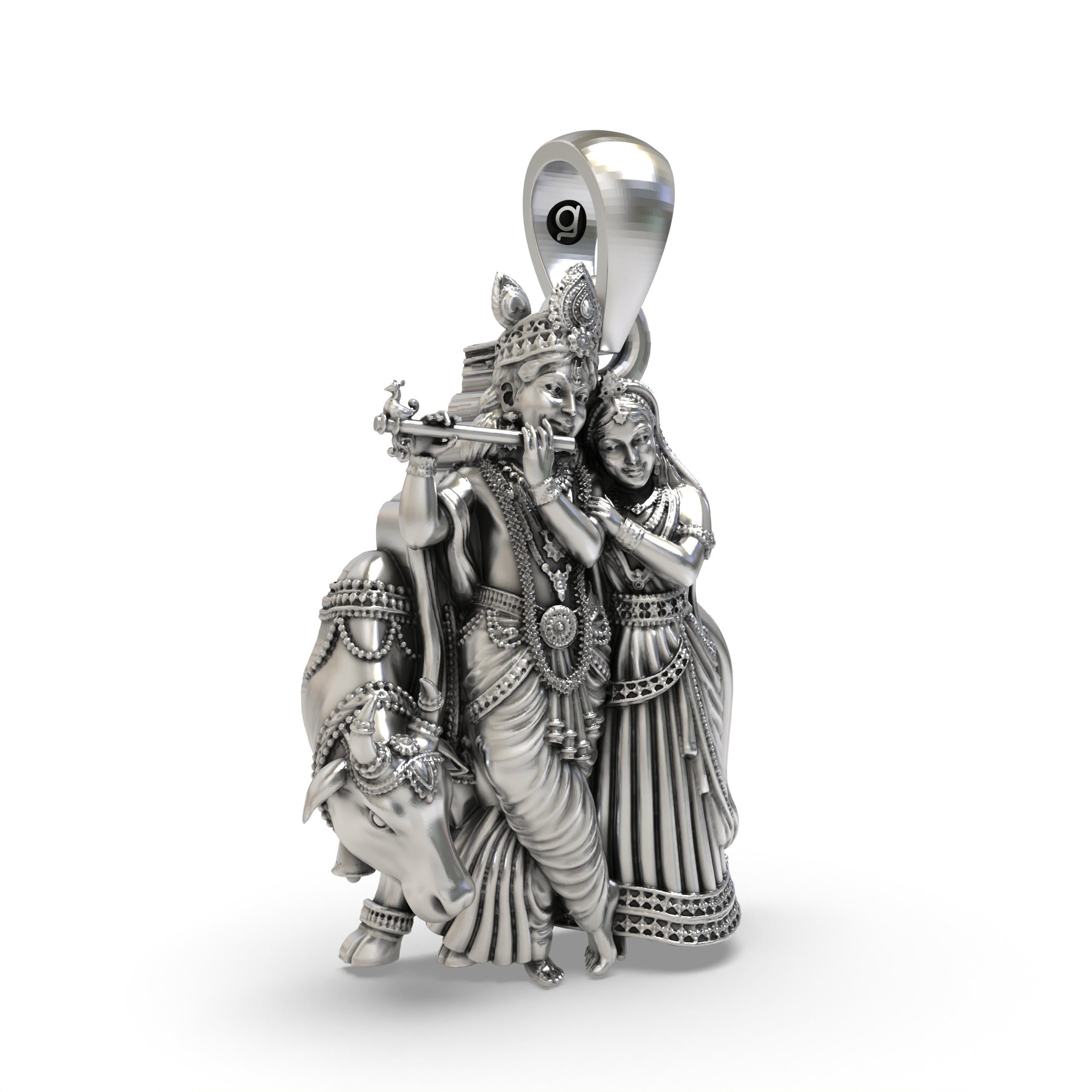 925 Silver Radha Krishna Pendant | Handmade Sterling Silver Cow Krishna Jewelry | Hallmarked Hindu Spiritual Locket