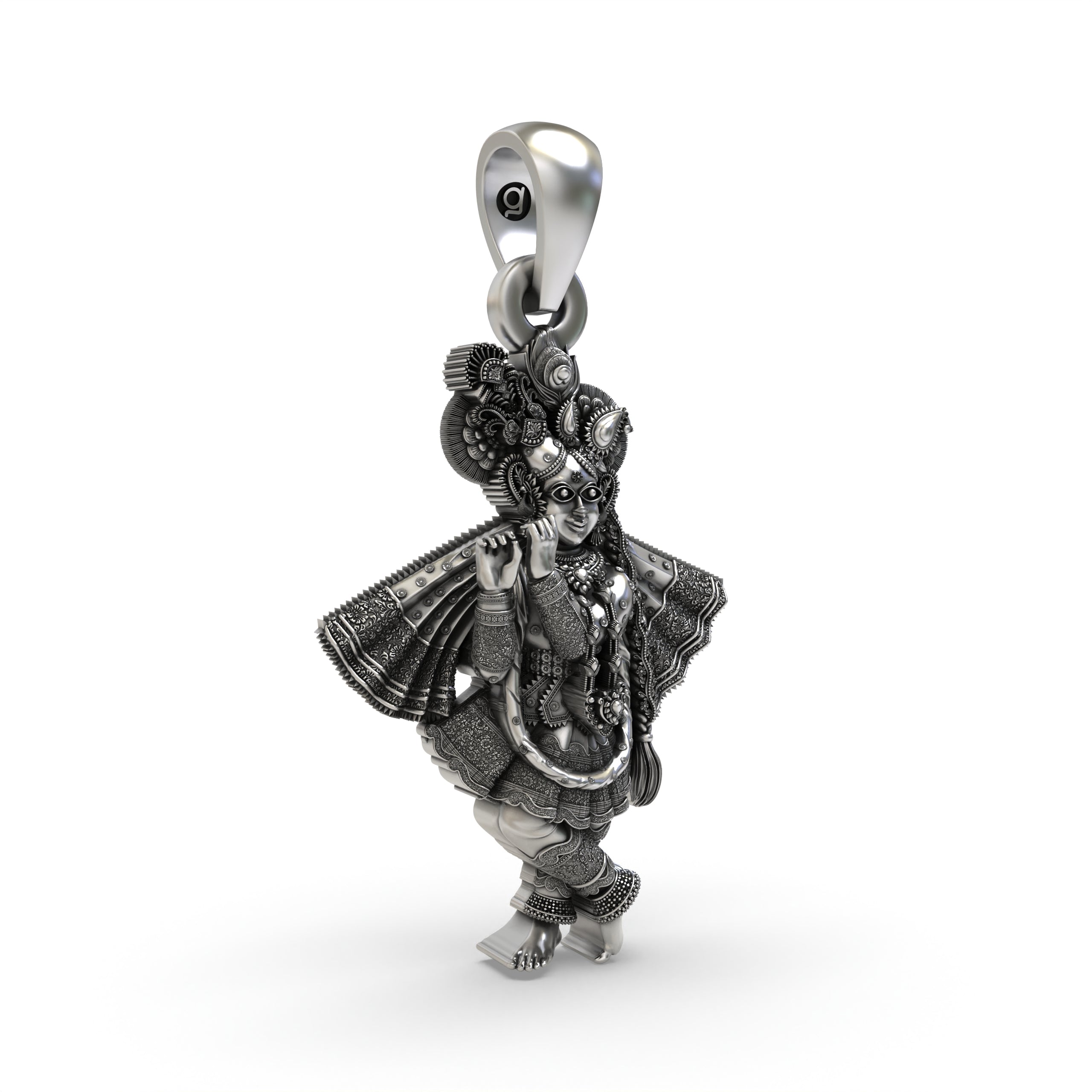925 Sterling Silver Banke Bihari Ji Pendant — Lord Krishna Vrindavan Idol (Tribhangi Pose), Handmade Hallmarked Temple Jewellery