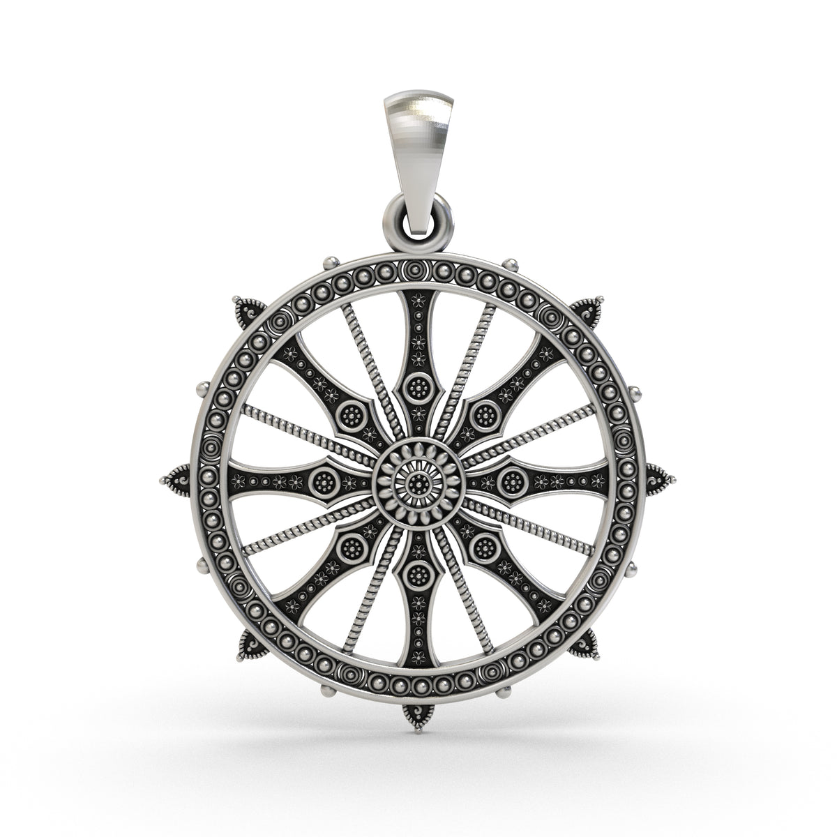 925 Sterling Silver Sudarshan Chakra Pendant | Konark Sun Wheel 