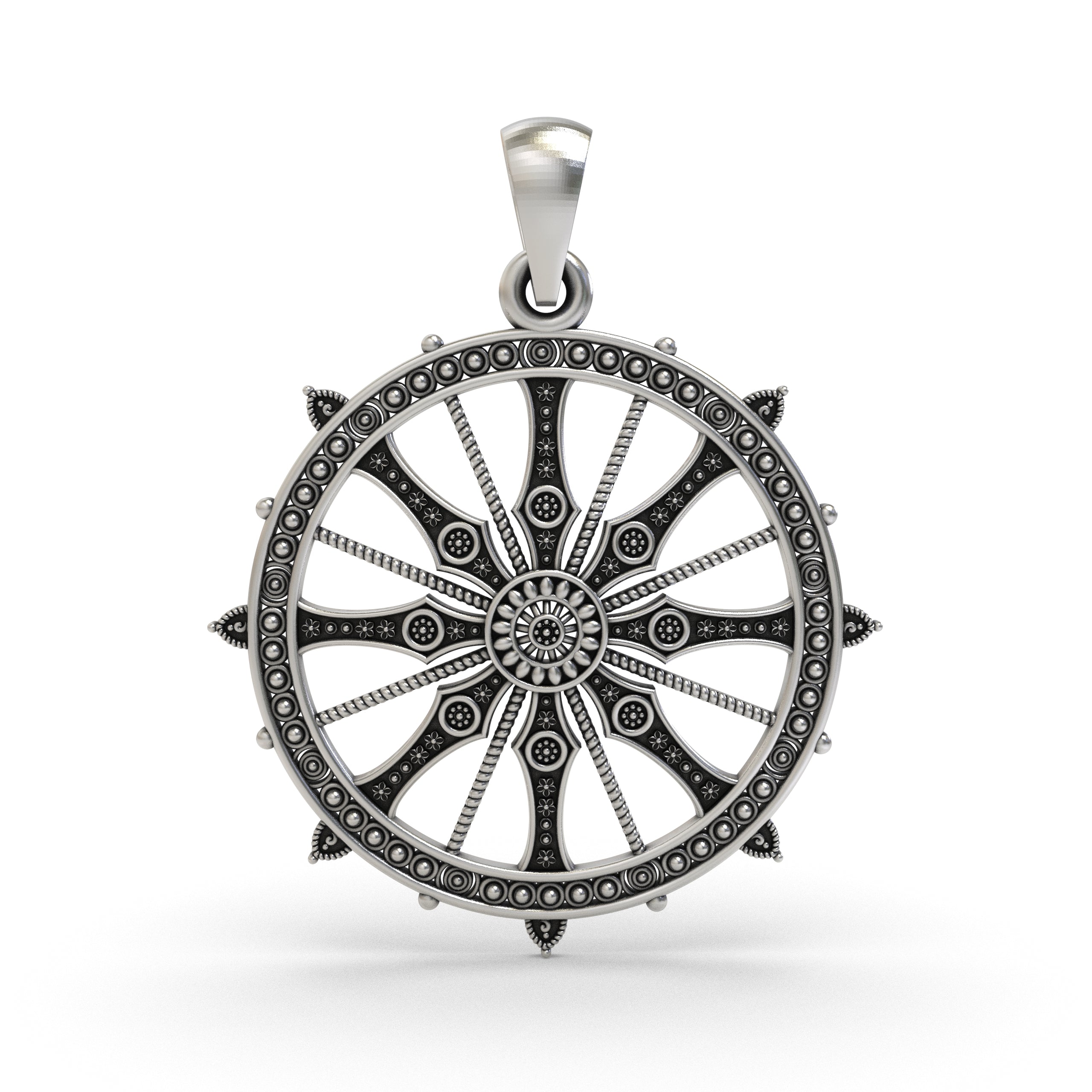 925 Sterling Silver Sudarshan Chakra Pendant | Konark Sun Wheel Hindu Spiritual Jewelry | Handmade Oxidized Chakra Necklace for Men & Women