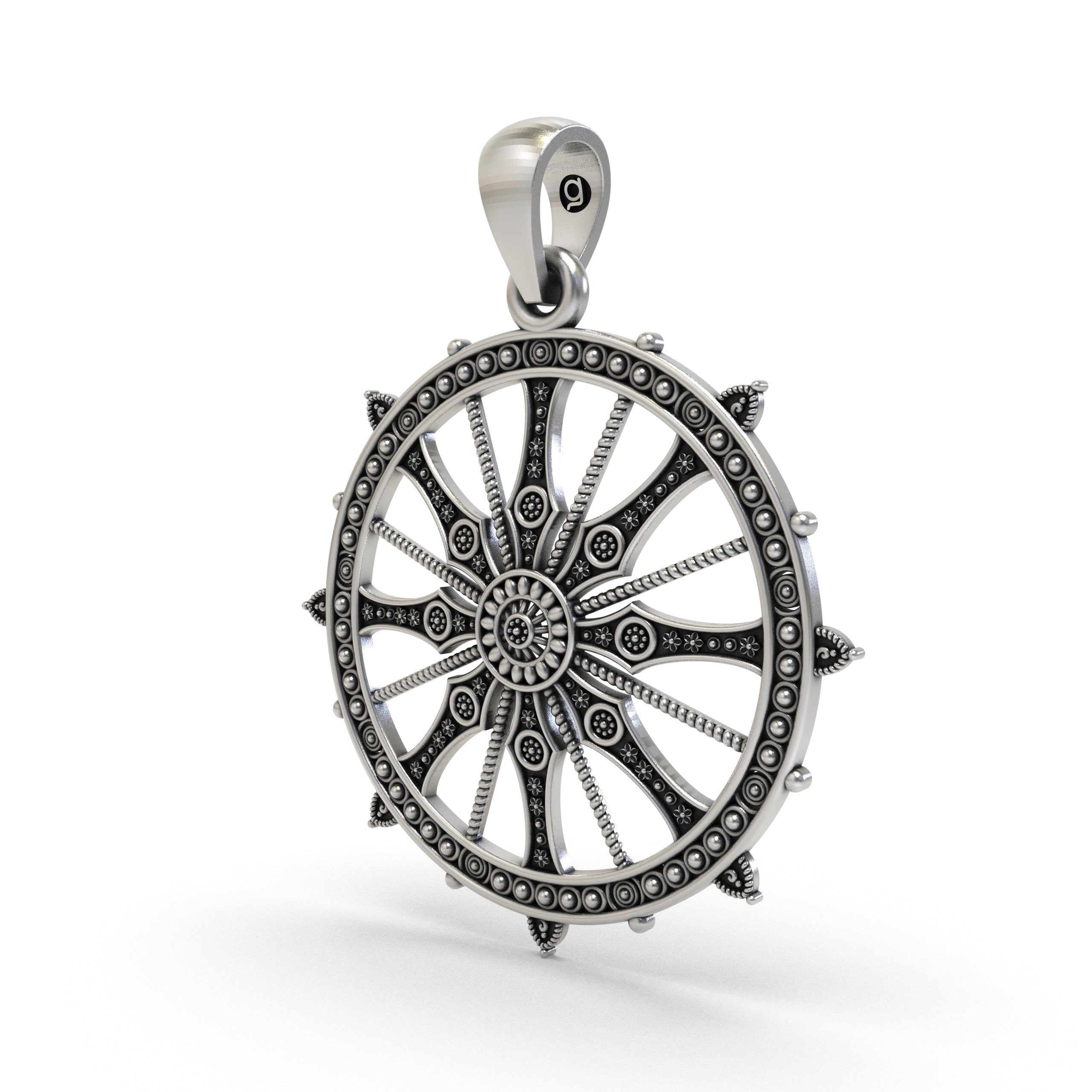 925 Sterling Silver Sudarshan Chakra Pendant | Konark Sun Wheel Hindu Spiritual Jewelry | Handmade Oxidized Chakra Necklace for Men & Women