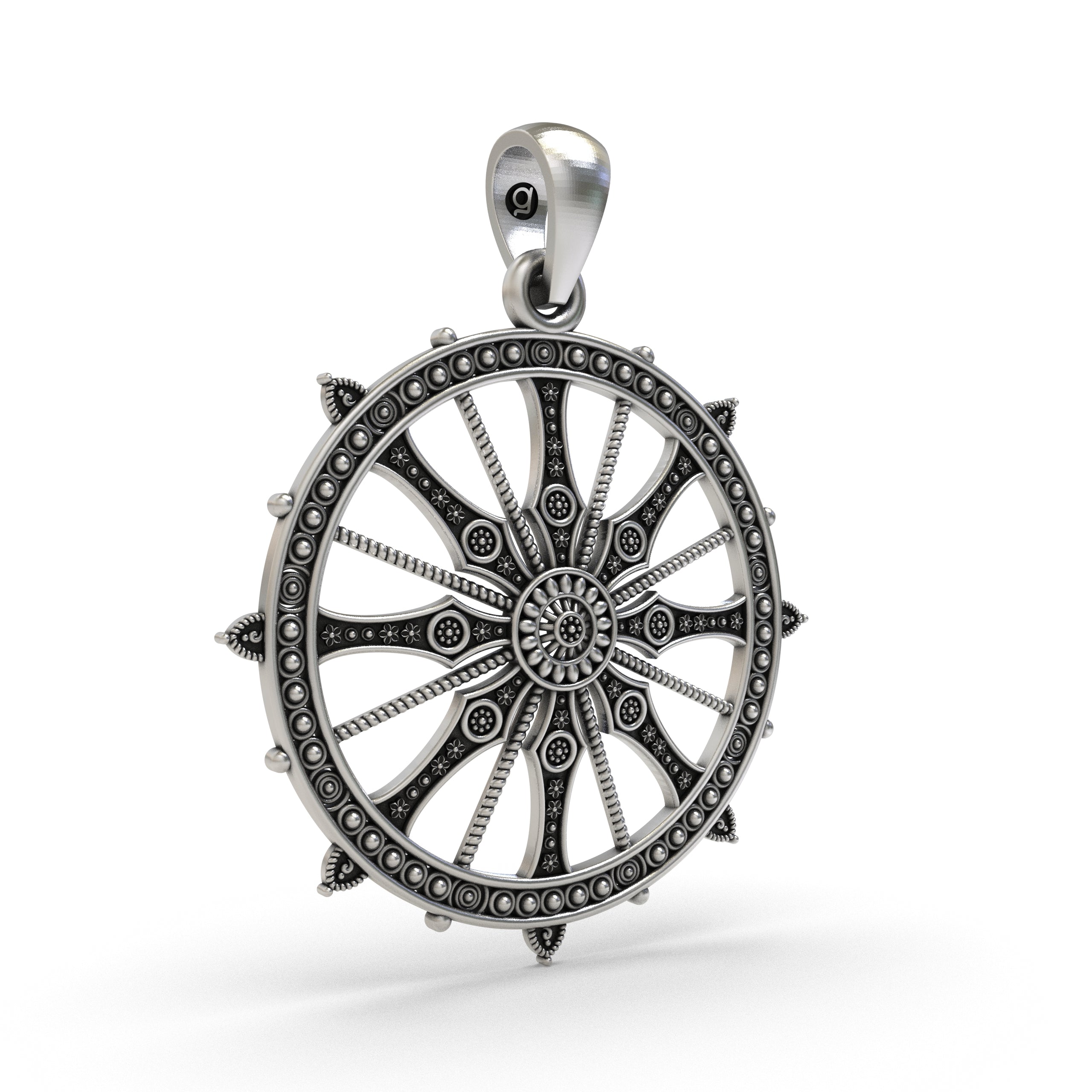 925 Sterling Silver Sudarshan Chakra Pendant | Konark Sun Wheel Hindu Spiritual Jewelry | Handmade Oxidized Chakra Necklace for Men & Women