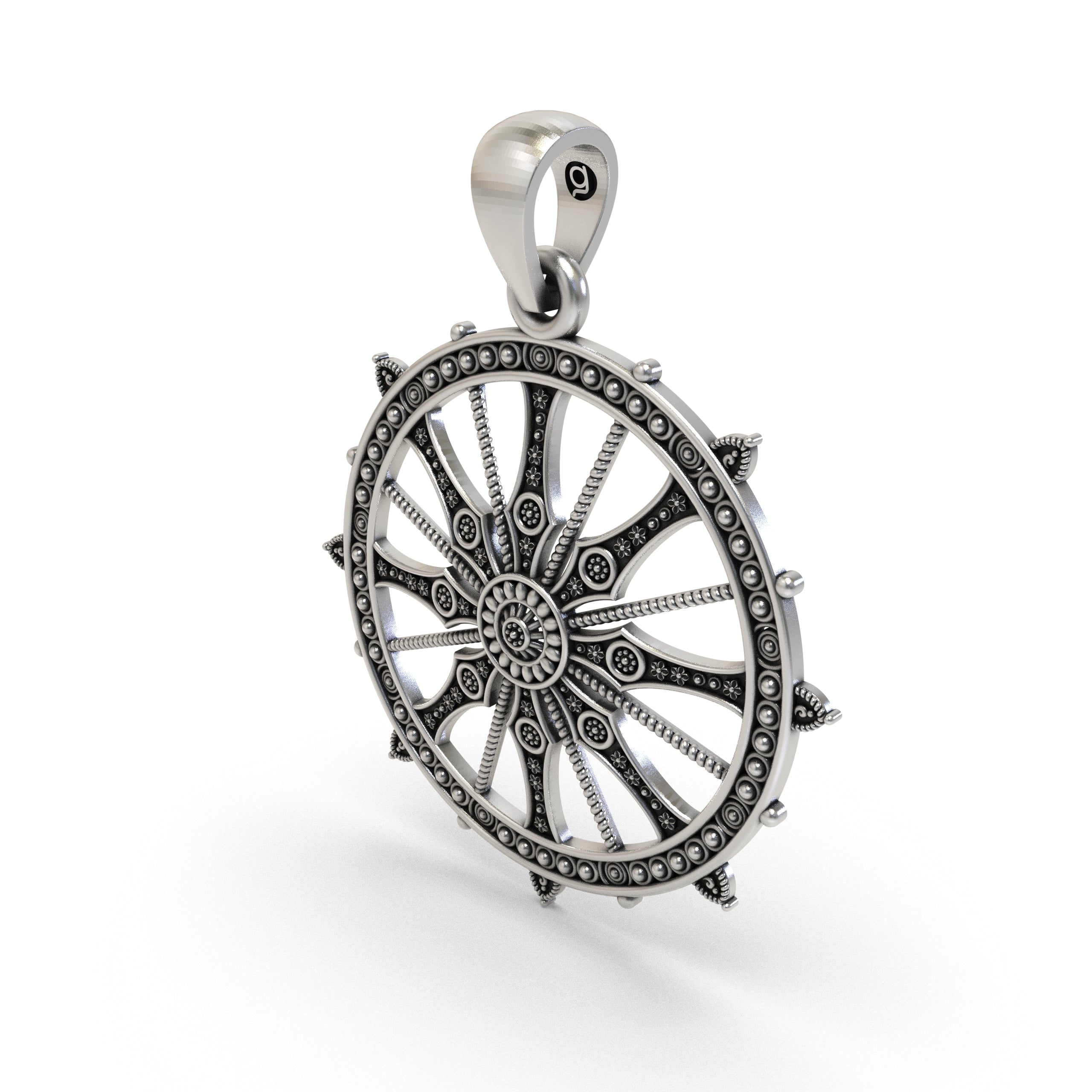 925 Sterling Silver Sudarshan Chakra Pendant | Konark Sun Wheel Hindu Spiritual Jewelry | Handmade Oxidized Chakra Necklace for Men & Women