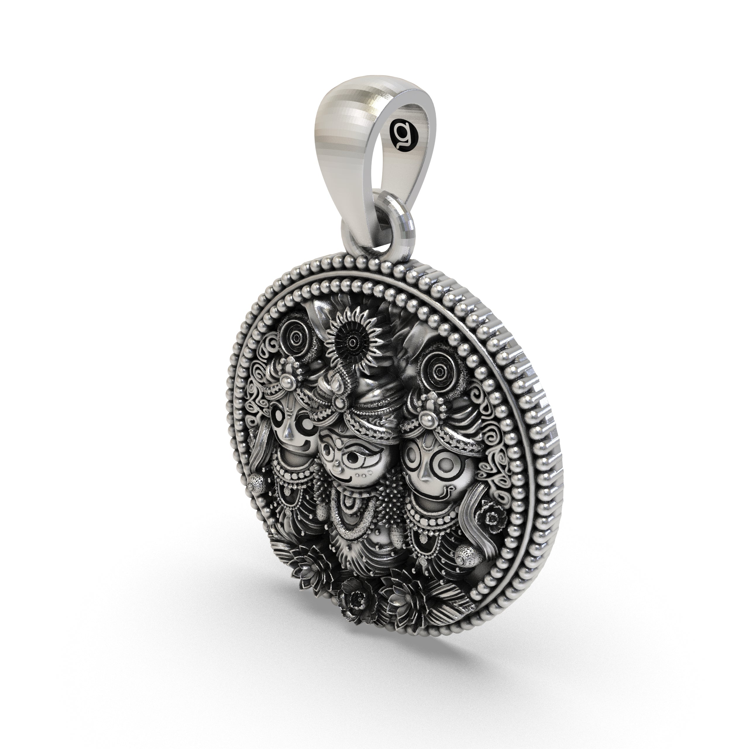 925 Sterling Silver Jagannath Balabhadra Subhadra Pendant | Puri Jagannath Round Oxidized Medallion | Hindu Spiritual Necklace