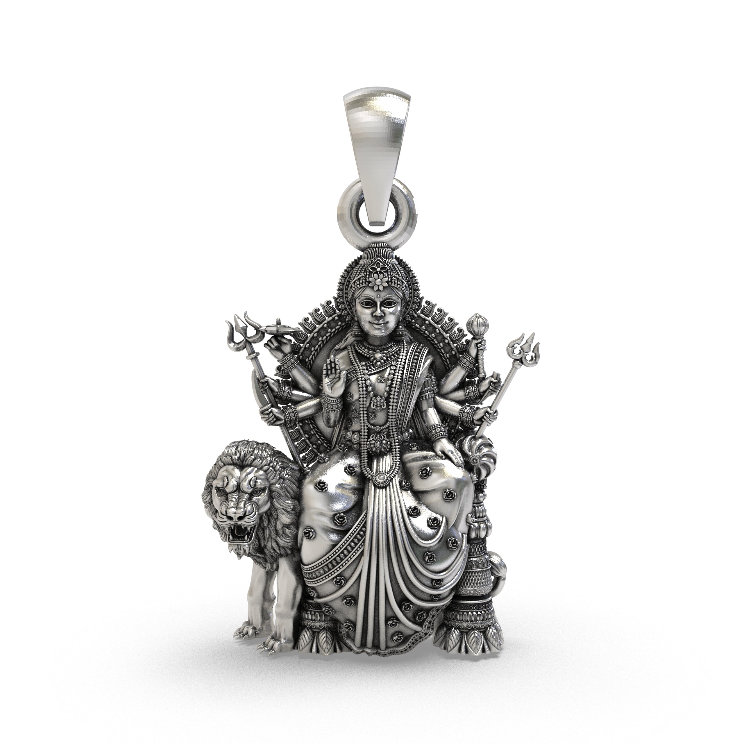 925 Silver Durga Maa Pendant – Simhavahini Lion & Trishul, Multi-Armed Idol, Antique-Oxidized Handcrafted Spiritual Jewelry, Navratri Gift