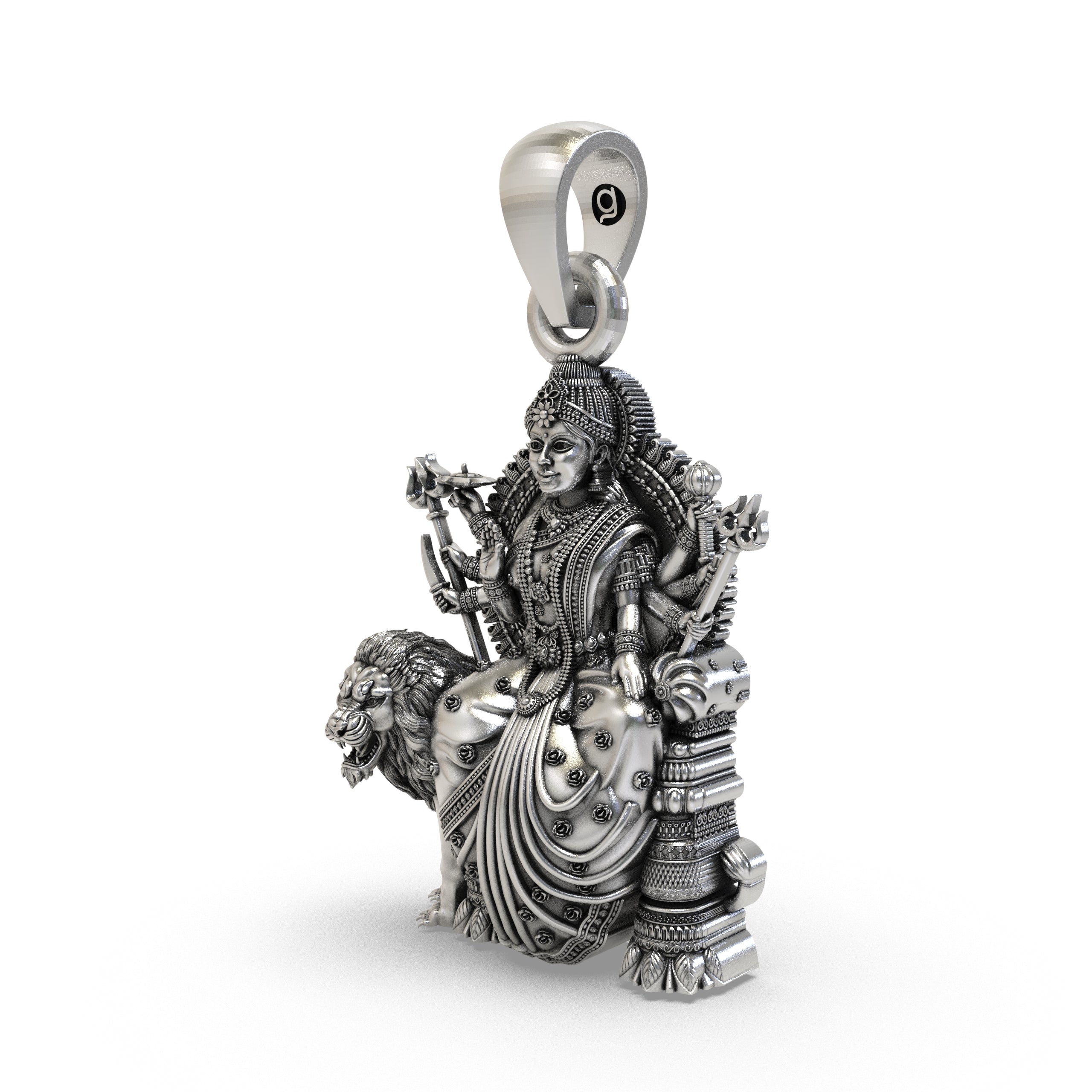 925 Silver Durga Maa Pendant – Simhavahini Lion & Trishul, Multi-Armed Idol, Antique-Oxidized Handcrafted Spiritual Jewelry, Navratri Gift
