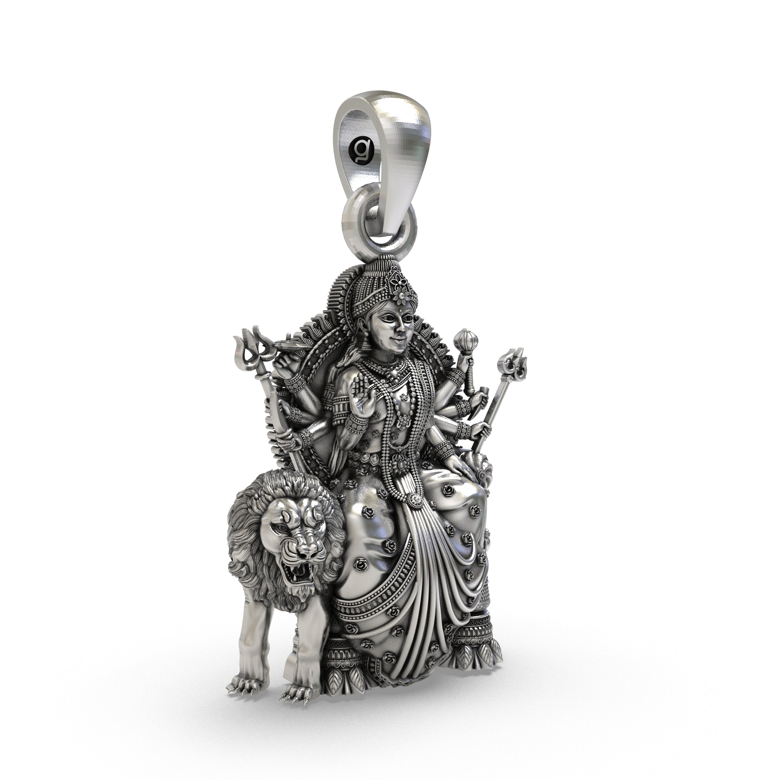 925 Silver Durga Maa Pendant – Simhavahini Lion & Trishul, Multi-Armed Idol, Antique-Oxidized Handcrafted Spiritual Jewelry, Navratri Gift
