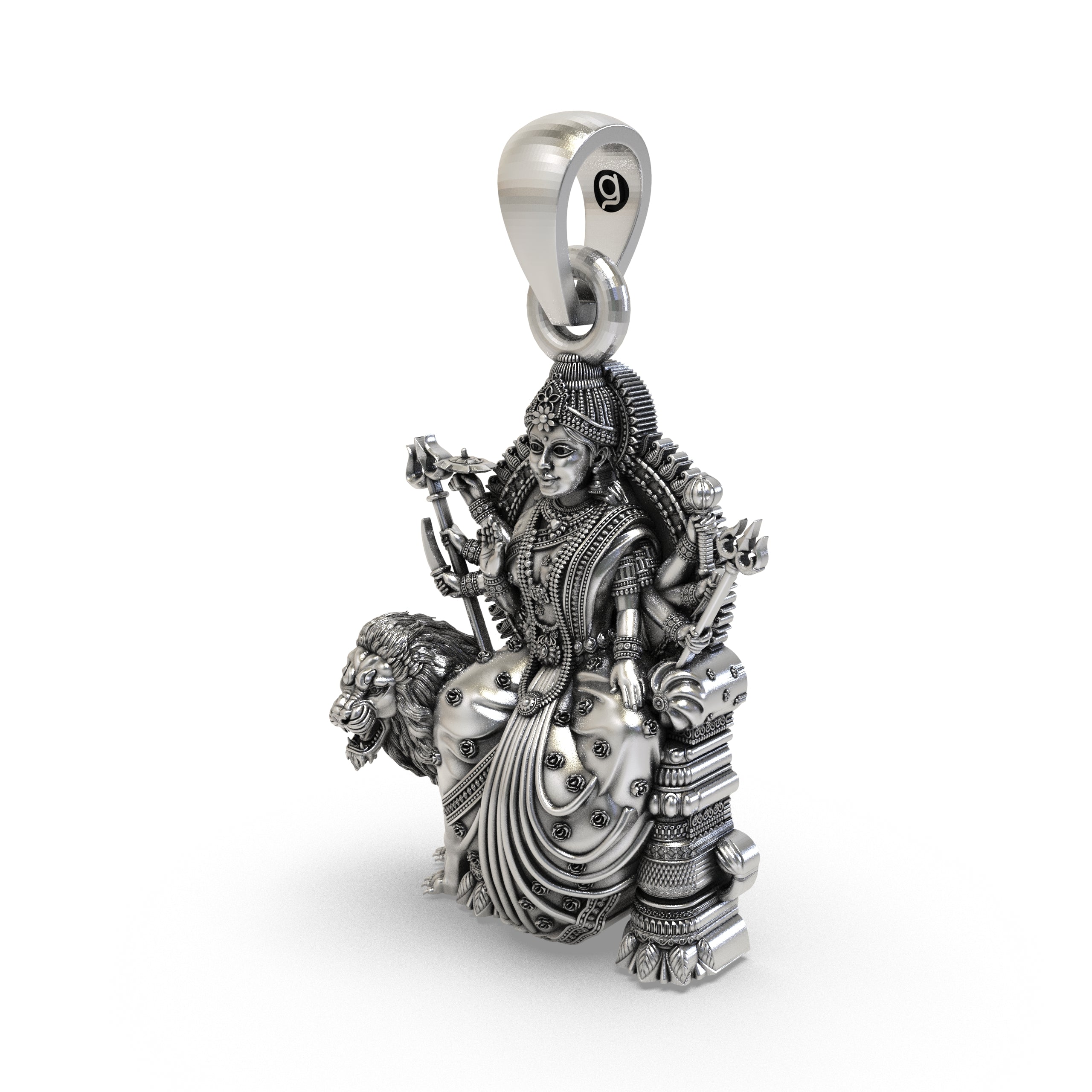 925 Silver Durga Maa Pendant – Simhavahini Lion & Trishul, Multi-Armed Idol, Antique-Oxidized Handcrafted Spiritual Jewelry, Navratri Gift