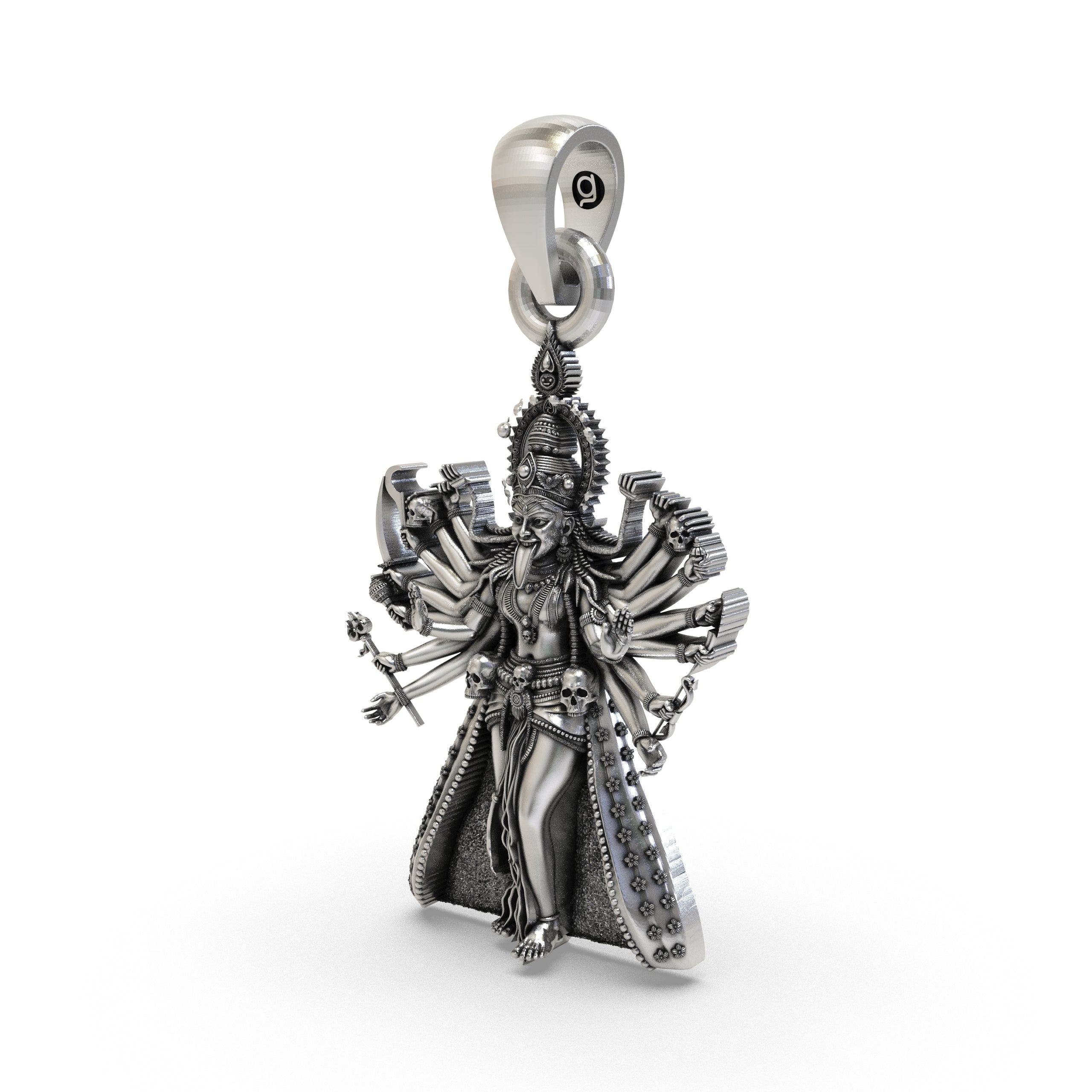 925 Silver Kali Maa Pendant – Mahakali Multi-Armed Idol with Trishul & Skull Garland, Antique-Oxidized Handcrafted Temple Jewelry, Navratri Gift