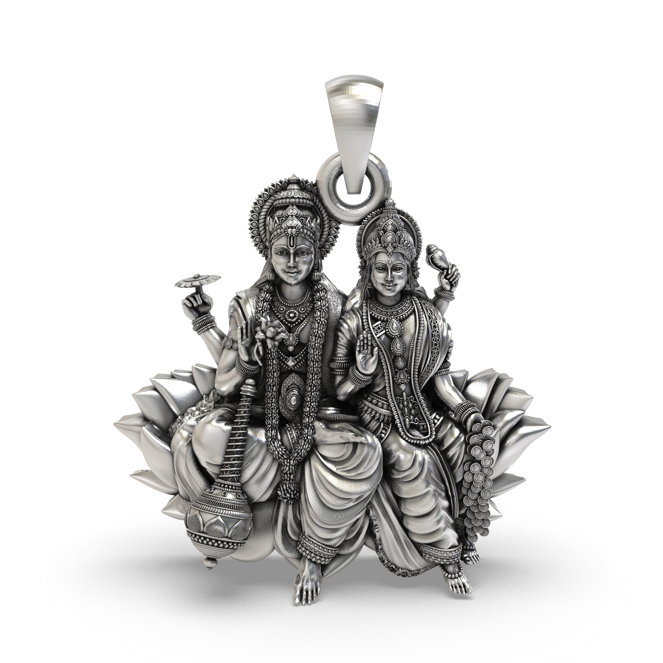 925 Silver Lakshmi Narayan Pendant – Vishnu & Lakshmi Seated on Lotus, Chakra & Shankh Detailing, Antique-Oxidized Handcrafted Temple Jewelry, Prosperity Gift