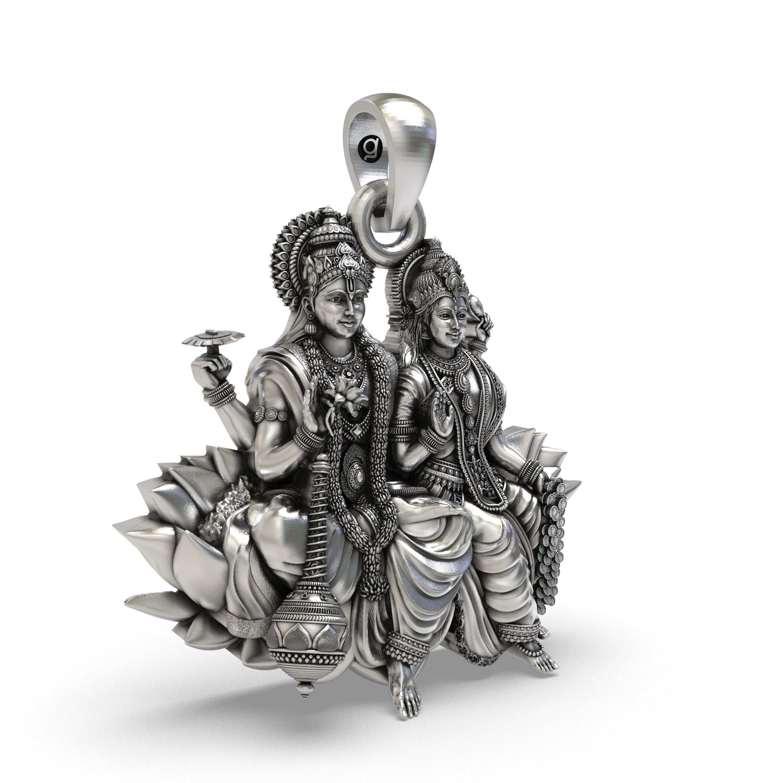 925 Silver Lakshmi Narayan Pendant – Vishnu & Lakshmi Seated on Lotus, Chakra & Shankh Detailing, Antique-Oxidized Handcrafted Temple Jewelry, Prosperity Gift