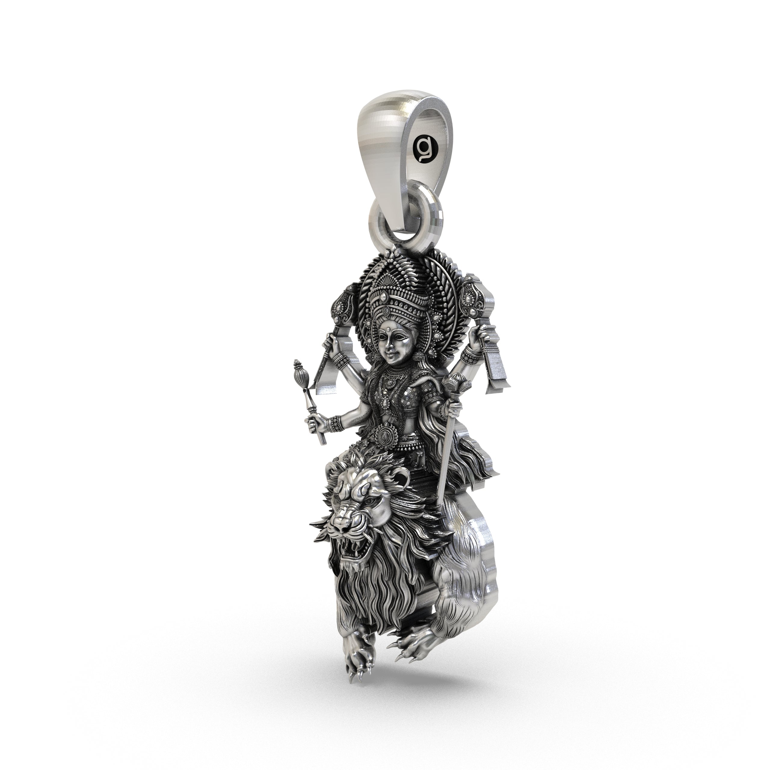 Durga Maa 925 Silver Pendant | Simhavahini (Lion) | Navdurga Icon | Unisex Spiritual Jewellery | Hallmarked | Gift