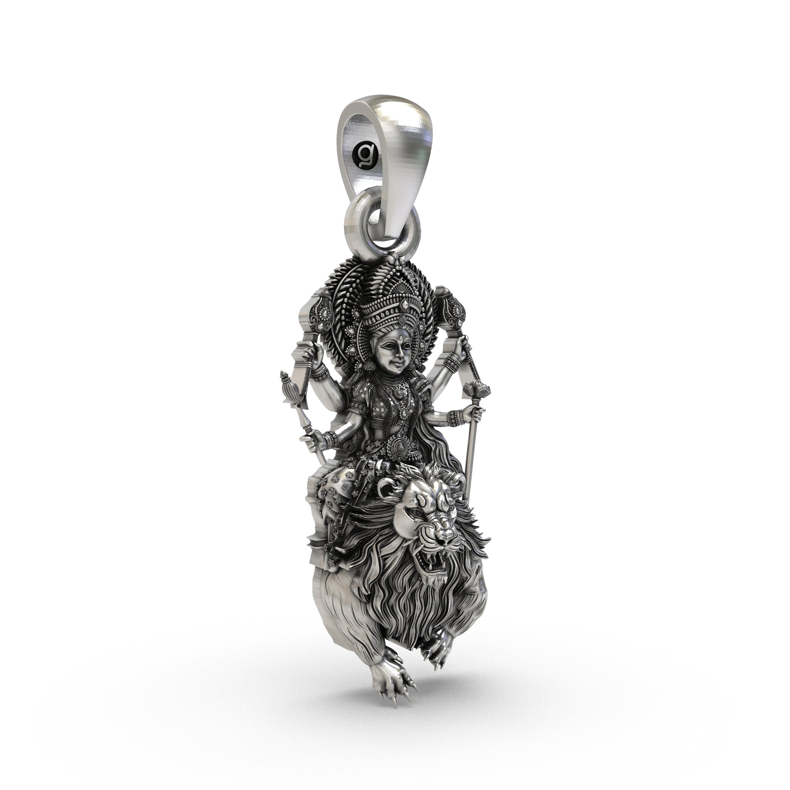 Durga Maa 925 Silver Pendant | Simhavahini (Lion) | Navdurga Icon | Unisex Spiritual Jewellery | Hallmarked | Gift