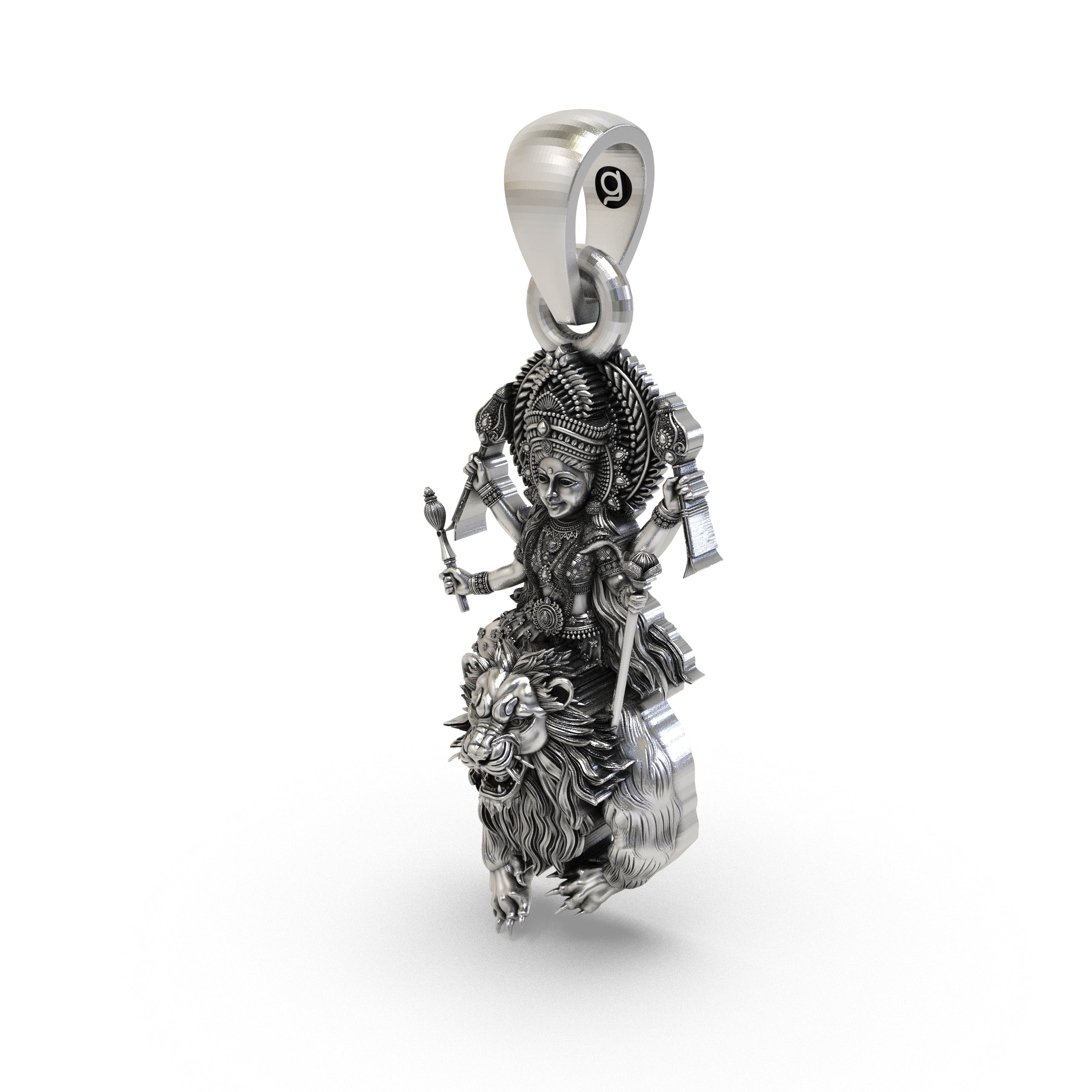 Durga Maa 925 Silver Pendant | Simhavahini (Lion) | Navdurga Icon | Unisex Spiritual Jewellery | Hallmarked | Gift