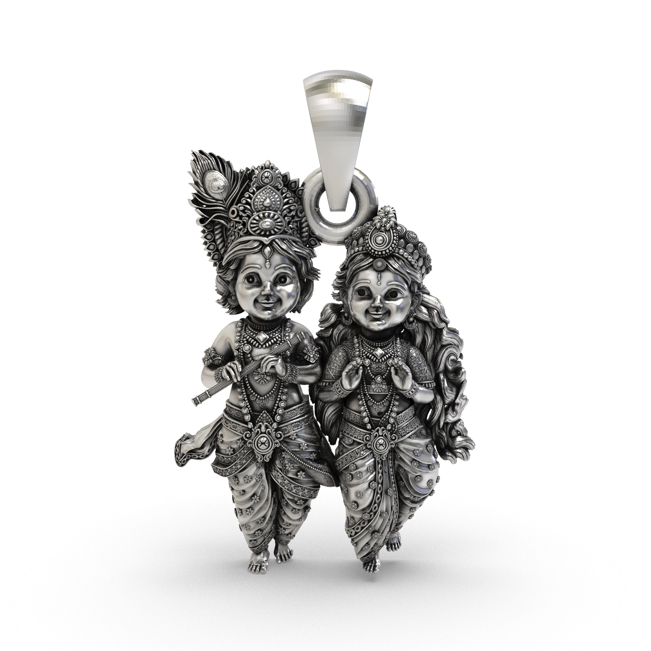 Radha Krishna 925 Silver Pendant | Bal Krishna & Radha (Child Form) | Unisex Spiritual Jewellery | Hallmarked | Gift