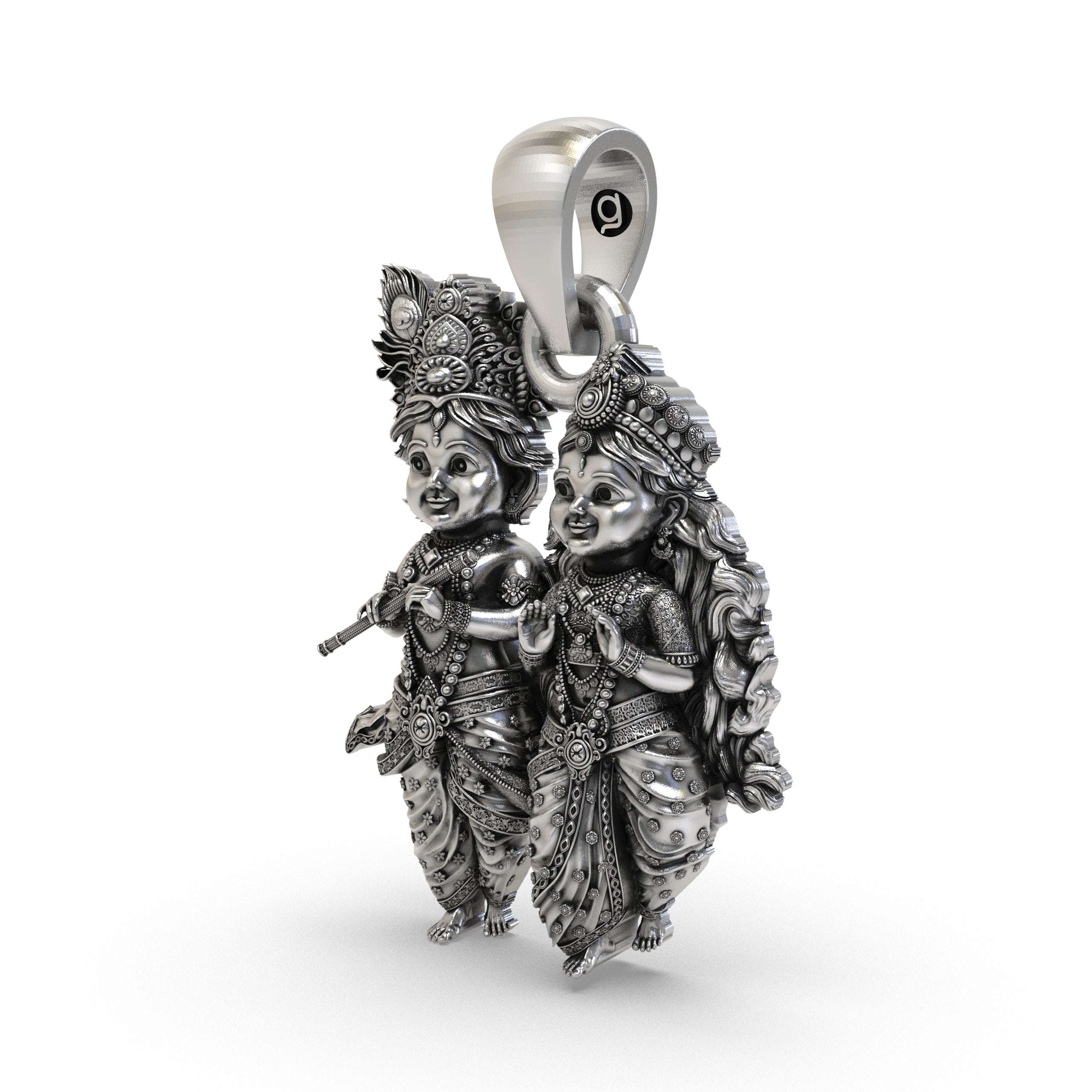 Radha Krishna 925 Silver Pendant | Bal Krishna & Radha (Child Form) | Unisex Spiritual Jewellery | Hallmarked | Gift