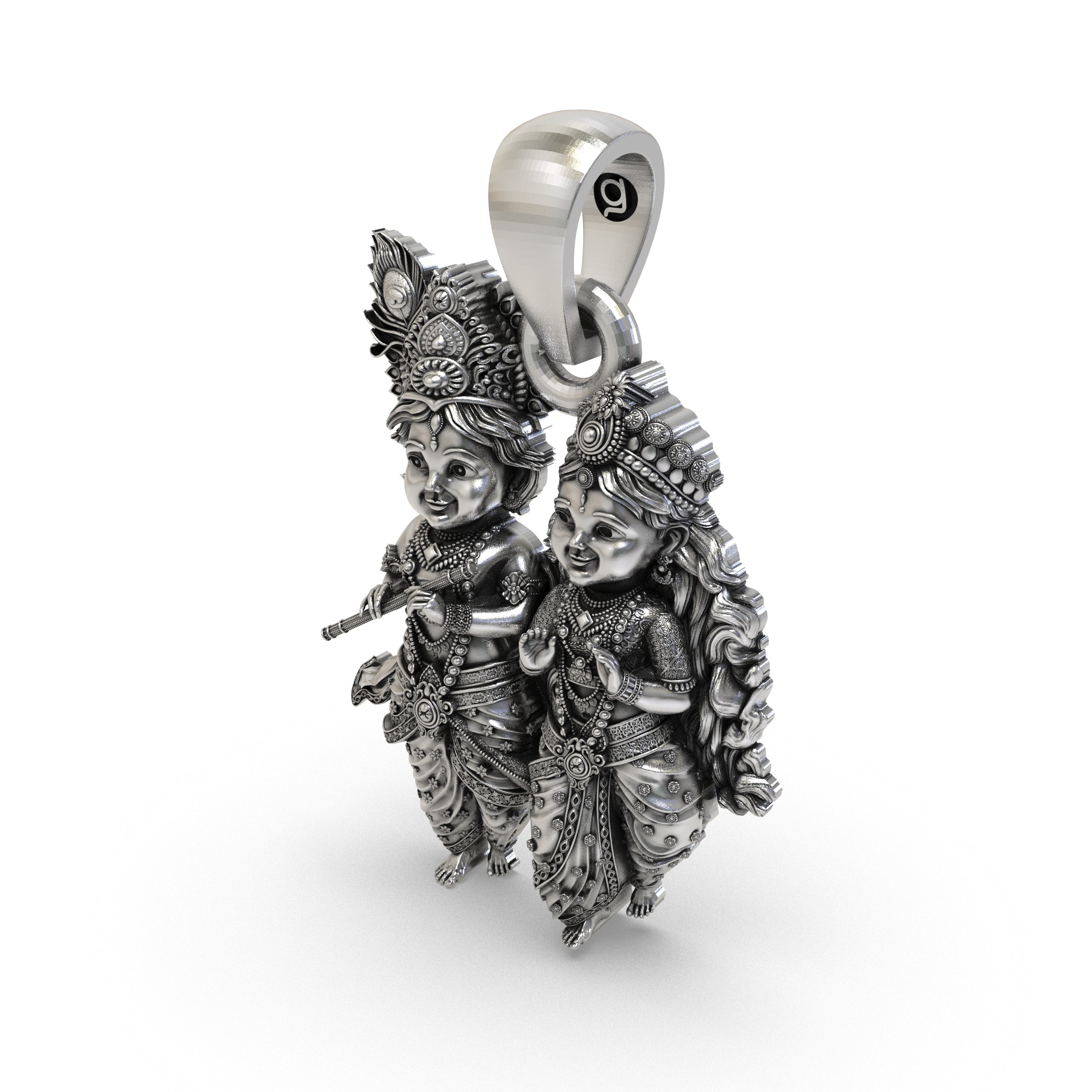 Radha Krishna 925 Silver Pendant | Bal Krishna & Radha (Child Form) | Unisex Spiritual Jewellery | Hallmarked | Gift