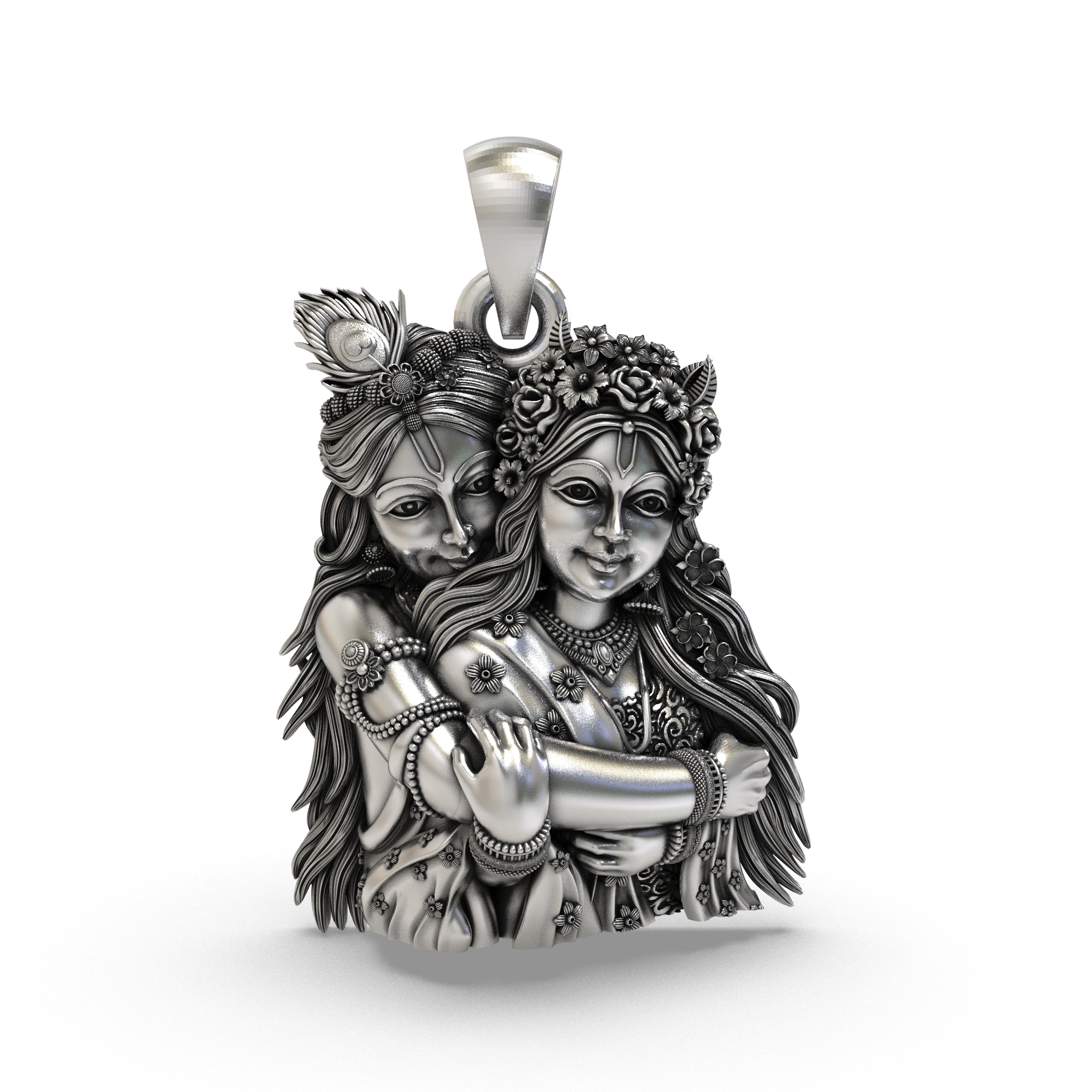 925 Sterling Silver Radha Krishna Embrace Pendant – Divine Love Vrindavan Idol Necklace, Handcrafted Spiritual Jewelry Gift for Men & Women