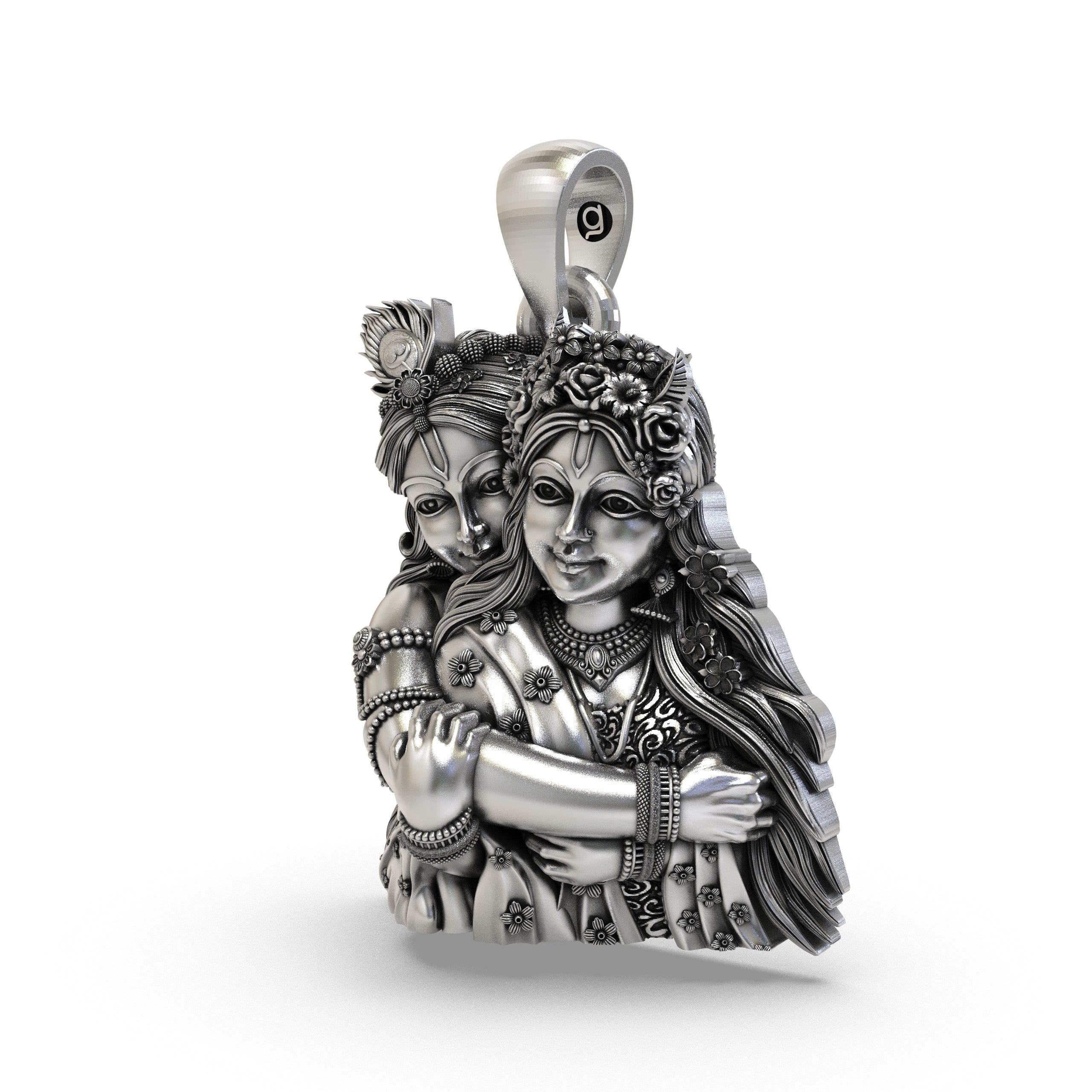 925 Sterling Silver Radha Krishna Embrace Pendant – Divine Love Vrindavan Idol Necklace, Handcrafted Spiritual Jewelry Gift for Men & Women