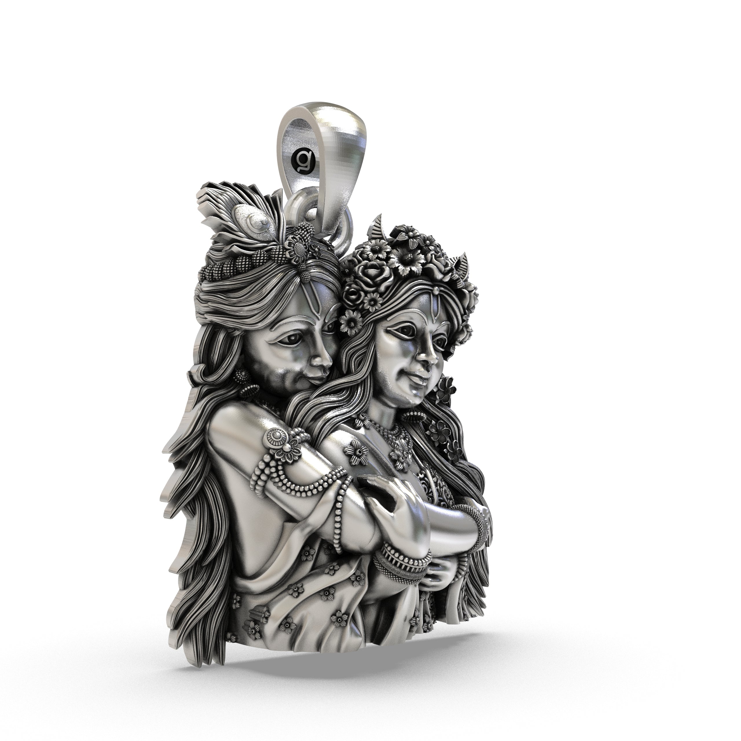 925 Sterling Silver Radha Krishna Embrace Pendant – Divine Love Vrindavan Idol Necklace, Handcrafted Spiritual Jewelry Gift for Men & Women