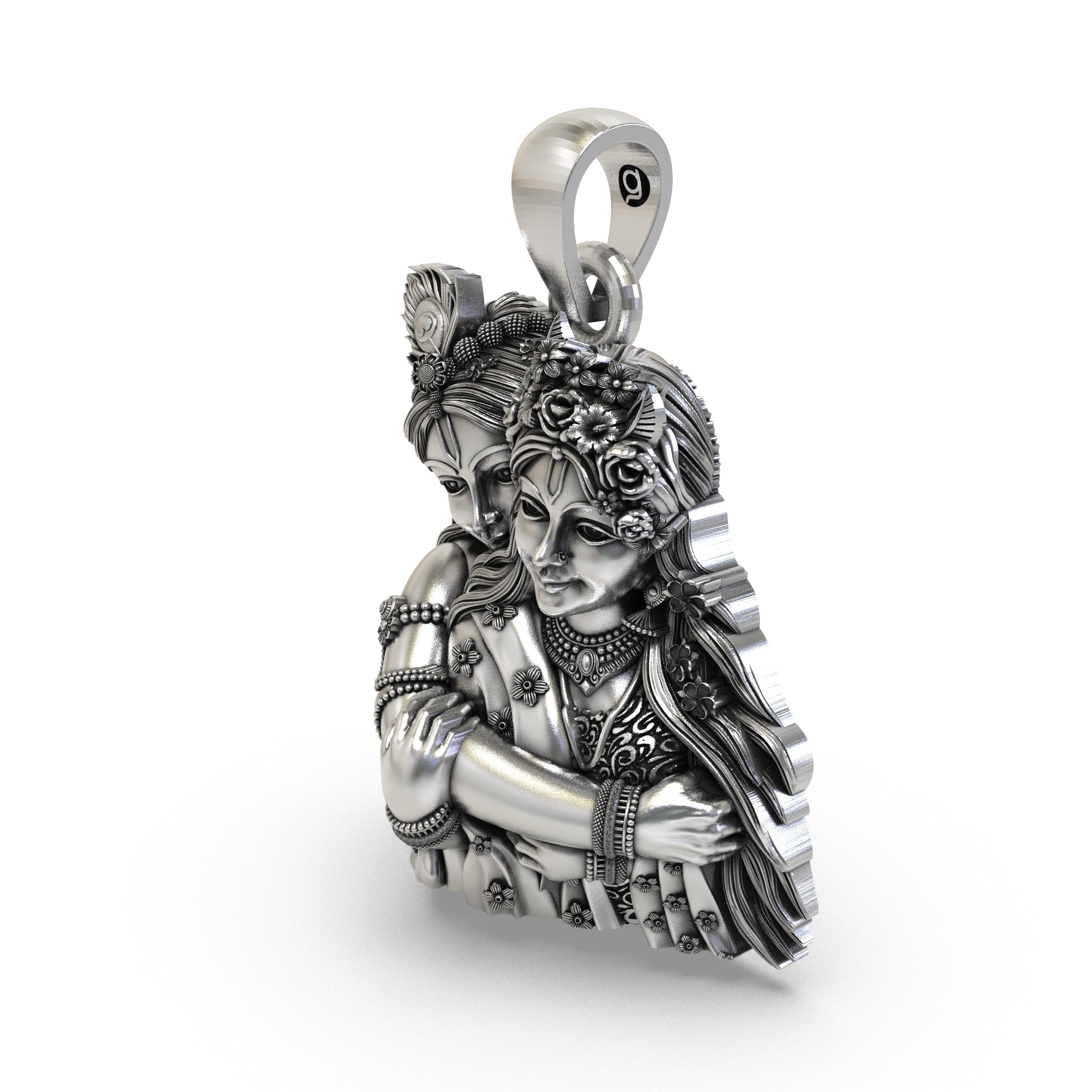 925 Sterling Silver Radha Krishna Embrace Pendant – Divine Love Vrindavan Idol Necklace, Handcrafted Spiritual Jewelry Gift for Men & Women