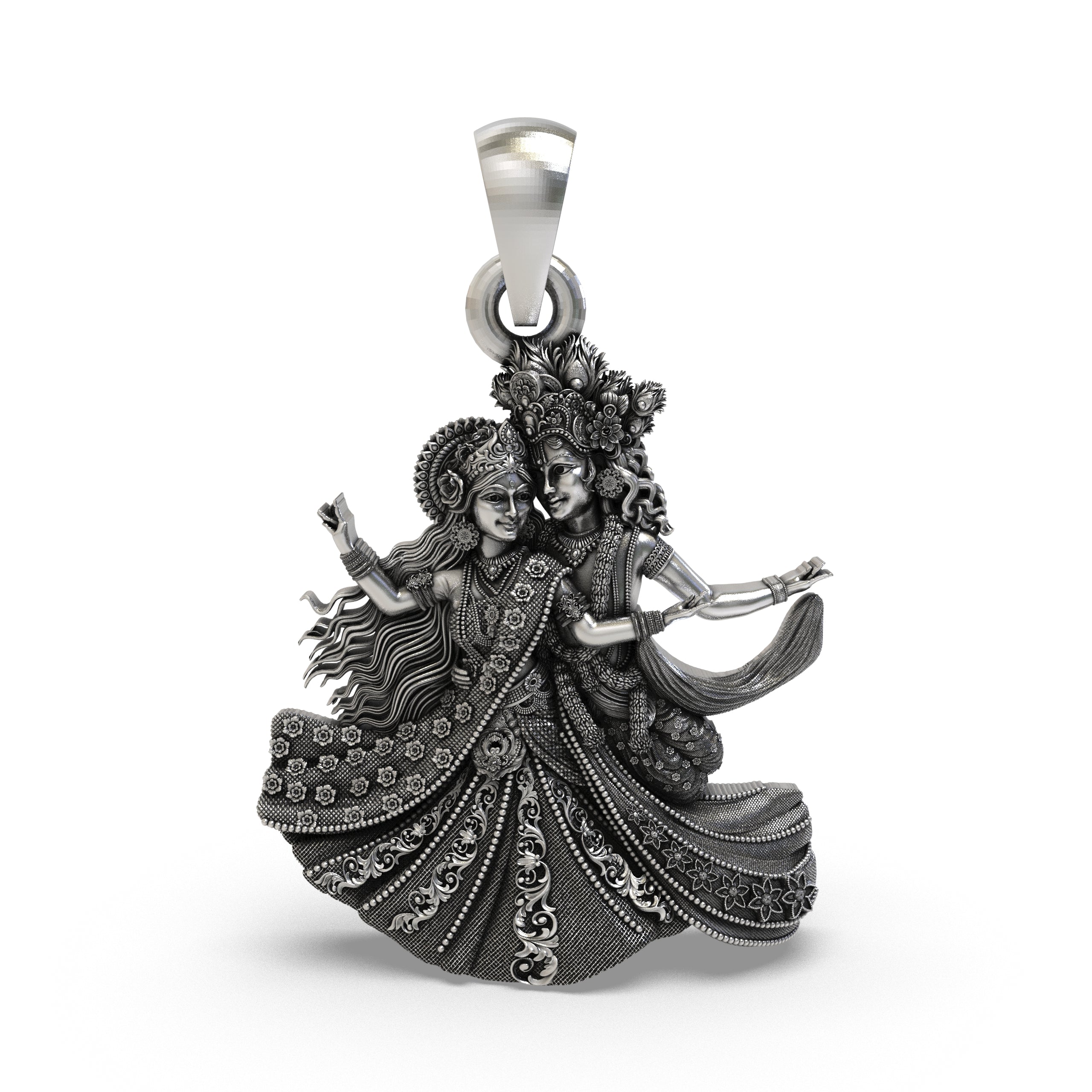 925 Sterling Silver Radha Krishna Raas Leela Dancing Pendant – Handcrafted Vrindavan Idol Necklace, Devotional Hindu Jewelry Gift for Men & Women