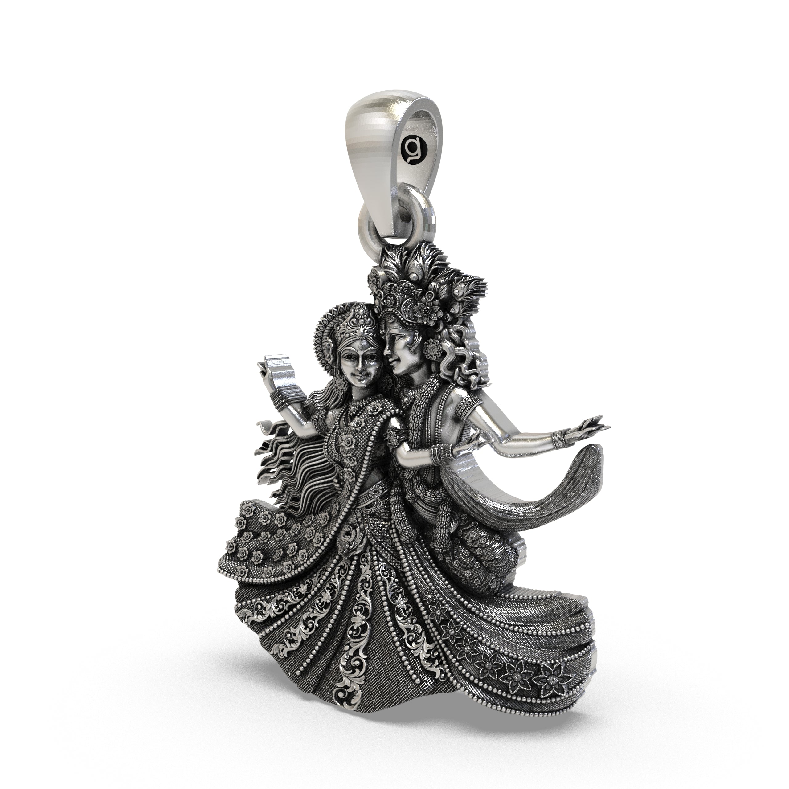 925 Sterling Silver Radha Krishna Raas Leela Dancing Pendant – Handcrafted Vrindavan Idol Necklace, Devotional Hindu Jewelry Gift for Men & Women