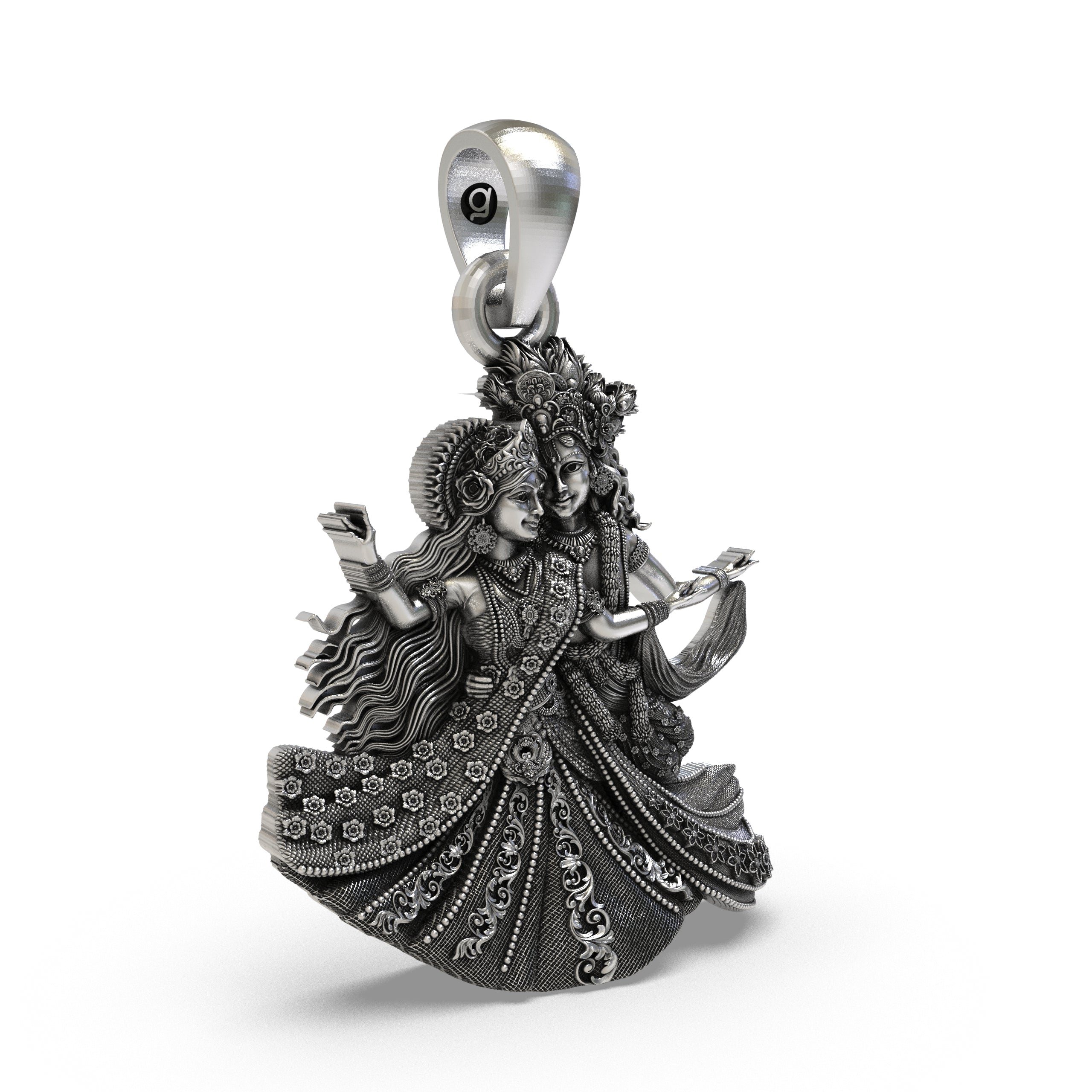 925 Sterling Silver Radha Krishna Raas Leela Dancing Pendant – Handcrafted Vrindavan Idol Necklace, Devotional Hindu Jewelry Gift for Men & Women