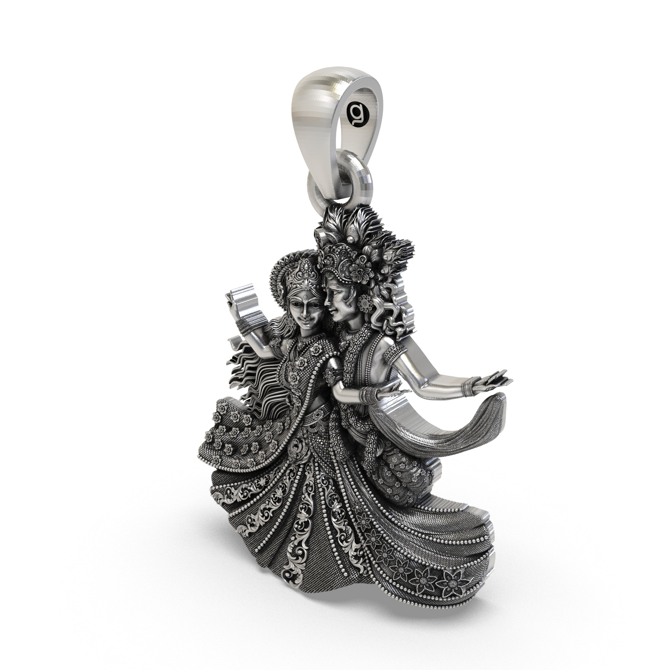 925 Sterling Silver Radha Krishna Raas Leela Dancing Pendant – Handcrafted Vrindavan Idol Necklace, Devotional Hindu Jewelry Gift for Men & Women