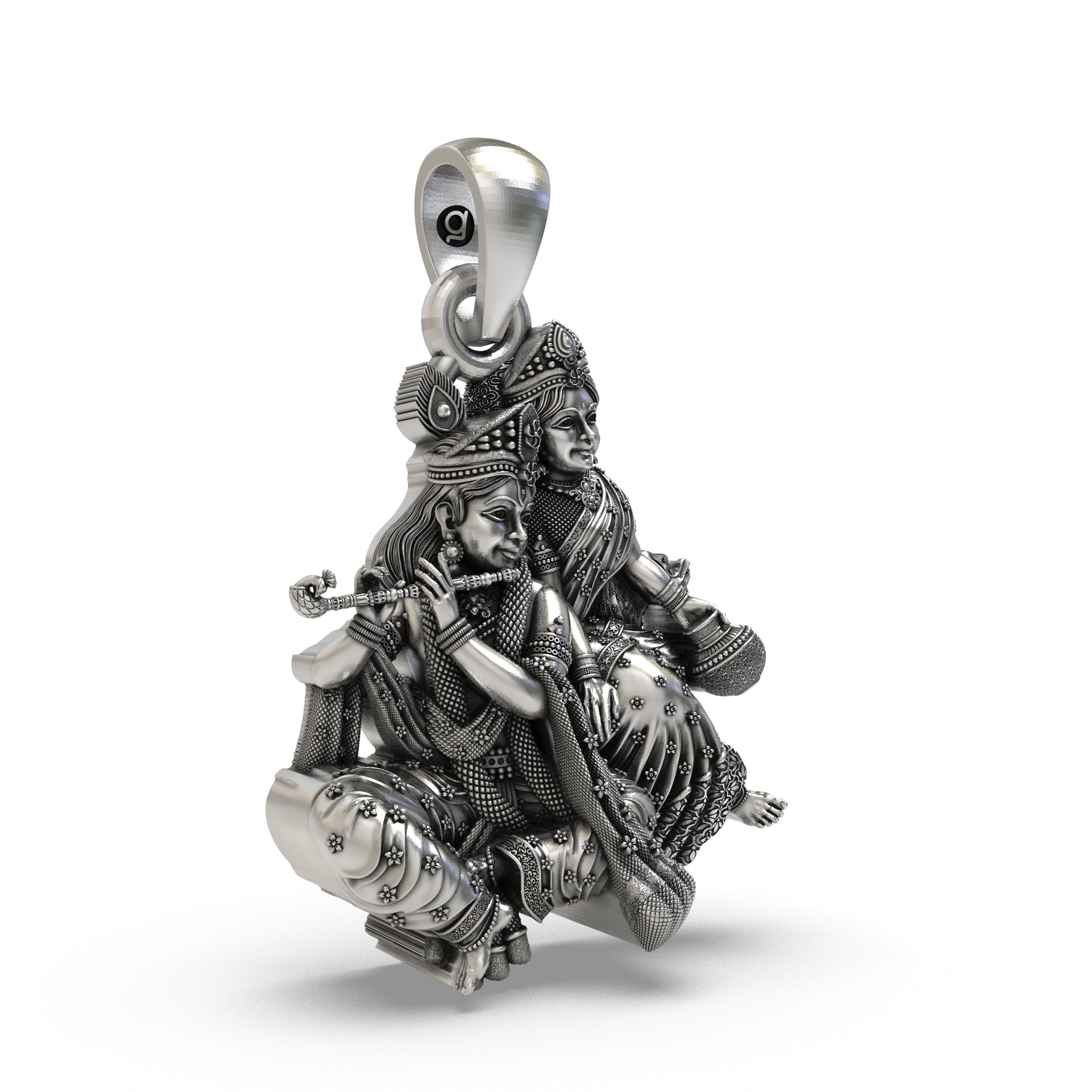 925 Sterling Silver Radha Krishna Makhan Matki Sitting Pendant – Flute-Playing Vrindavan Idol Necklace, Handcrafted Devotional Hindu Gift