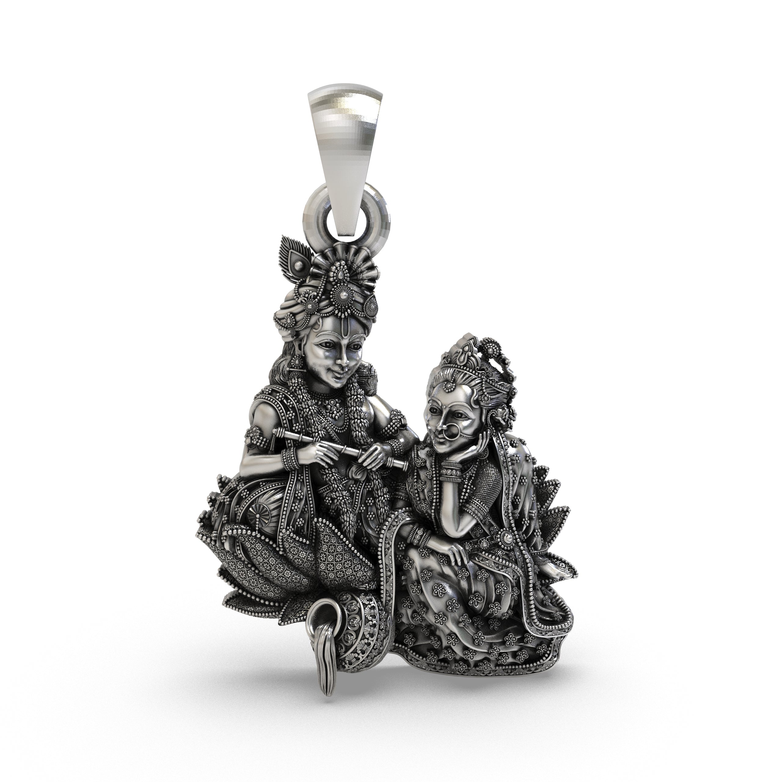 925 Sterling Silver Radha Krishna Pendant – Handcrafted Vrindavan Idol Necklace, Devotional Hindu Jewelry Gift