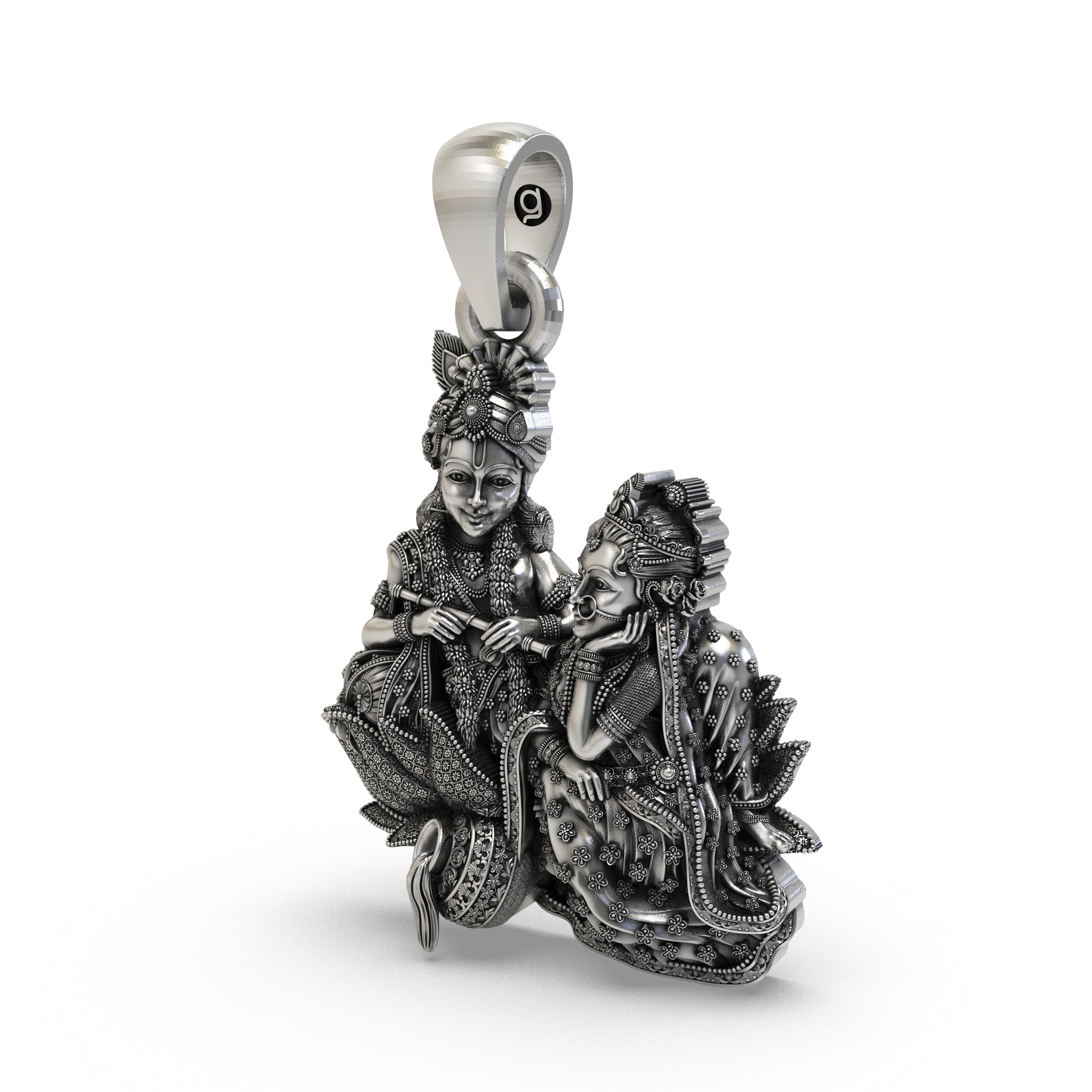 925 Sterling Silver Radha Krishna Pendant – Handcrafted Vrindavan Idol Necklace, Devotional Hindu Jewelry Gift