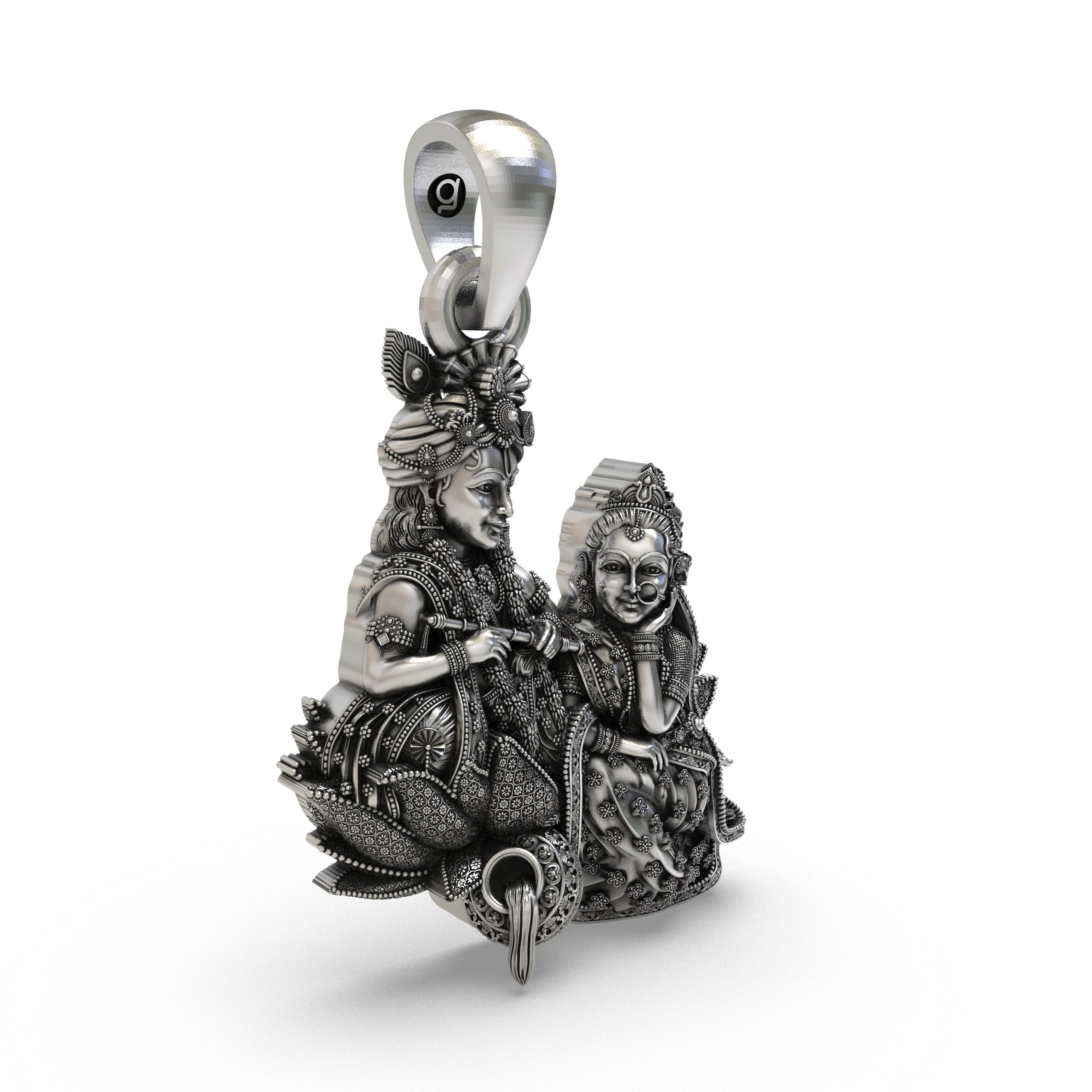 925 Sterling Silver Radha Krishna Pendant – Handcrafted Vrindavan Idol Necklace, Devotional Hindu Jewelry Gift