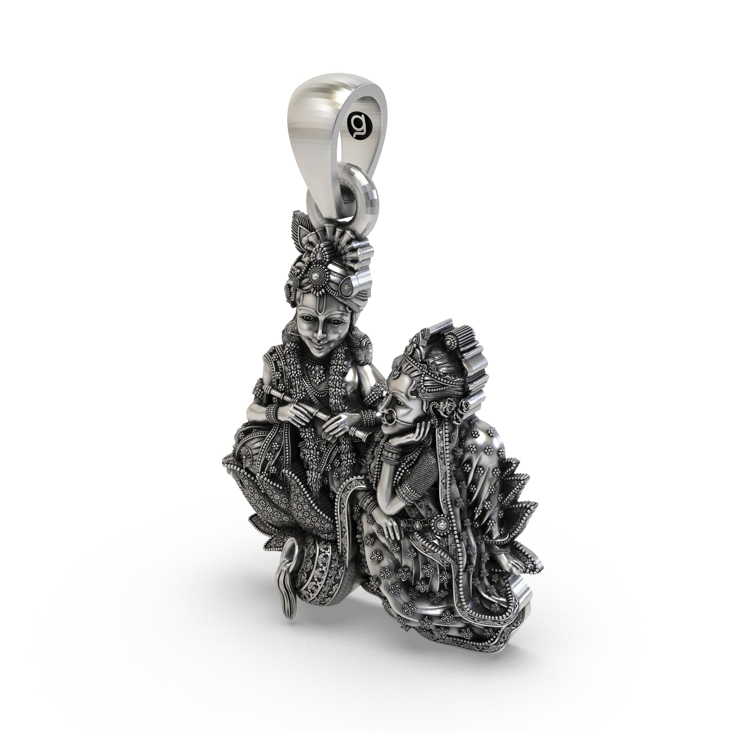 925 Sterling Silver Radha Krishna Pendant – Handcrafted Vrindavan Idol Necklace, Devotional Hindu Jewelry Gift
