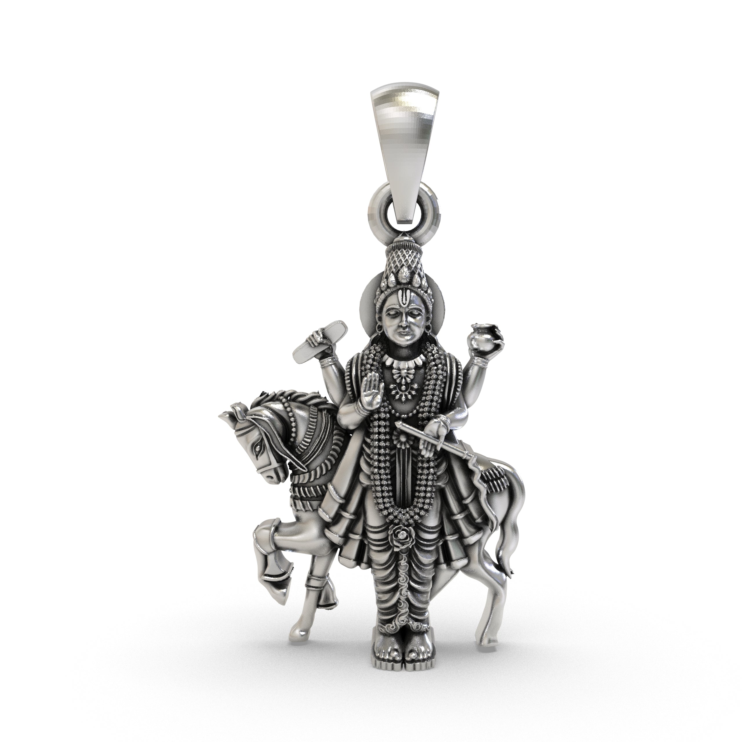 925 Sterling Silver Shukra Deva (Shukracharya) Pendant – Navagraha Venus God on Horse Idol Necklace, Handcrafted Hindu Devotional Jewelry Gift