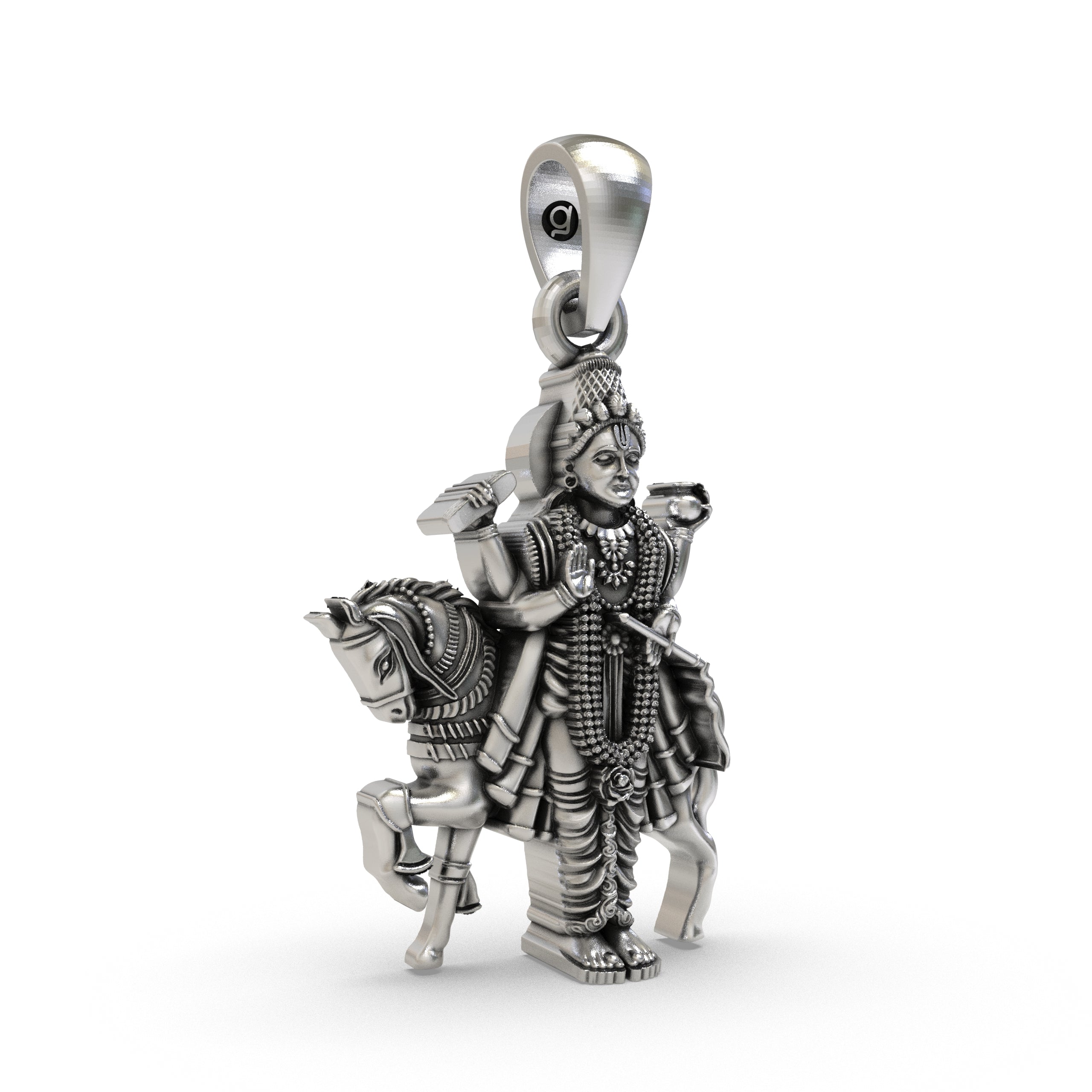 925 Sterling Silver Shukra Deva (Shukracharya) Pendant – Navagraha Venus God on Horse Idol Necklace, Handcrafted Hindu Devotional Jewelry Gift