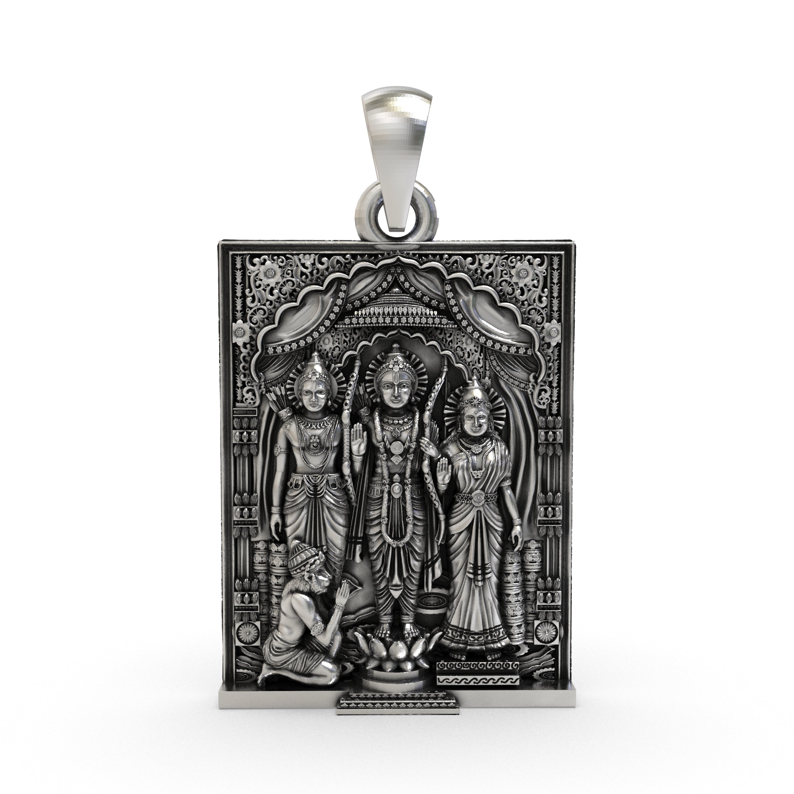 925 Sterling Silver Ram Darbar Pendant | Handmade Ram Sita Hanuman Lakshman Locket | Hindu Temple Jewelry
