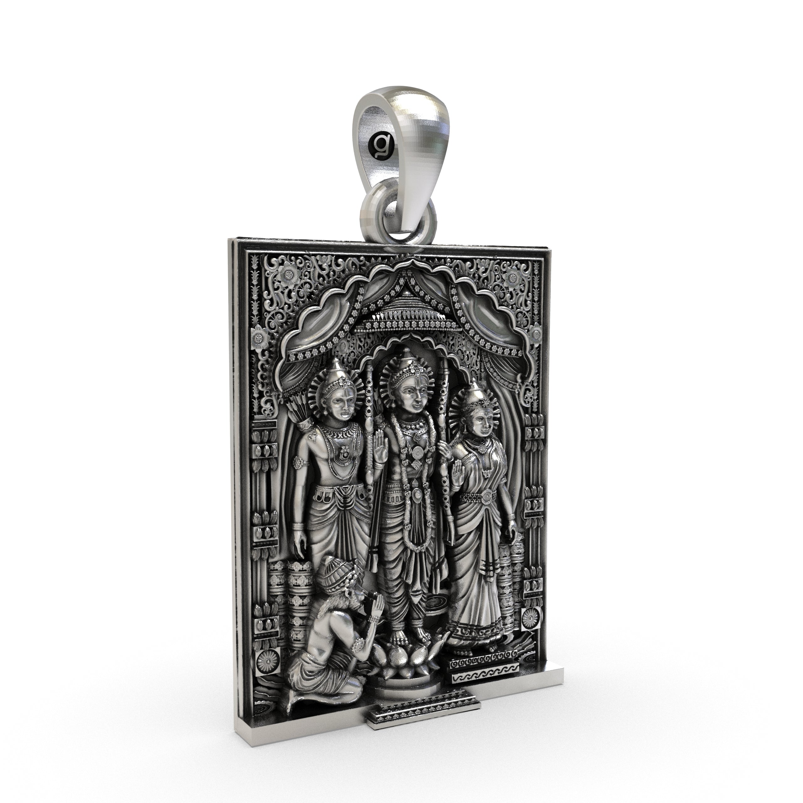 925 Sterling Silver Ram Darbar Pendant | Handmade Ram Sita Hanuman Lakshman Locket | Hindu Temple Jewelry