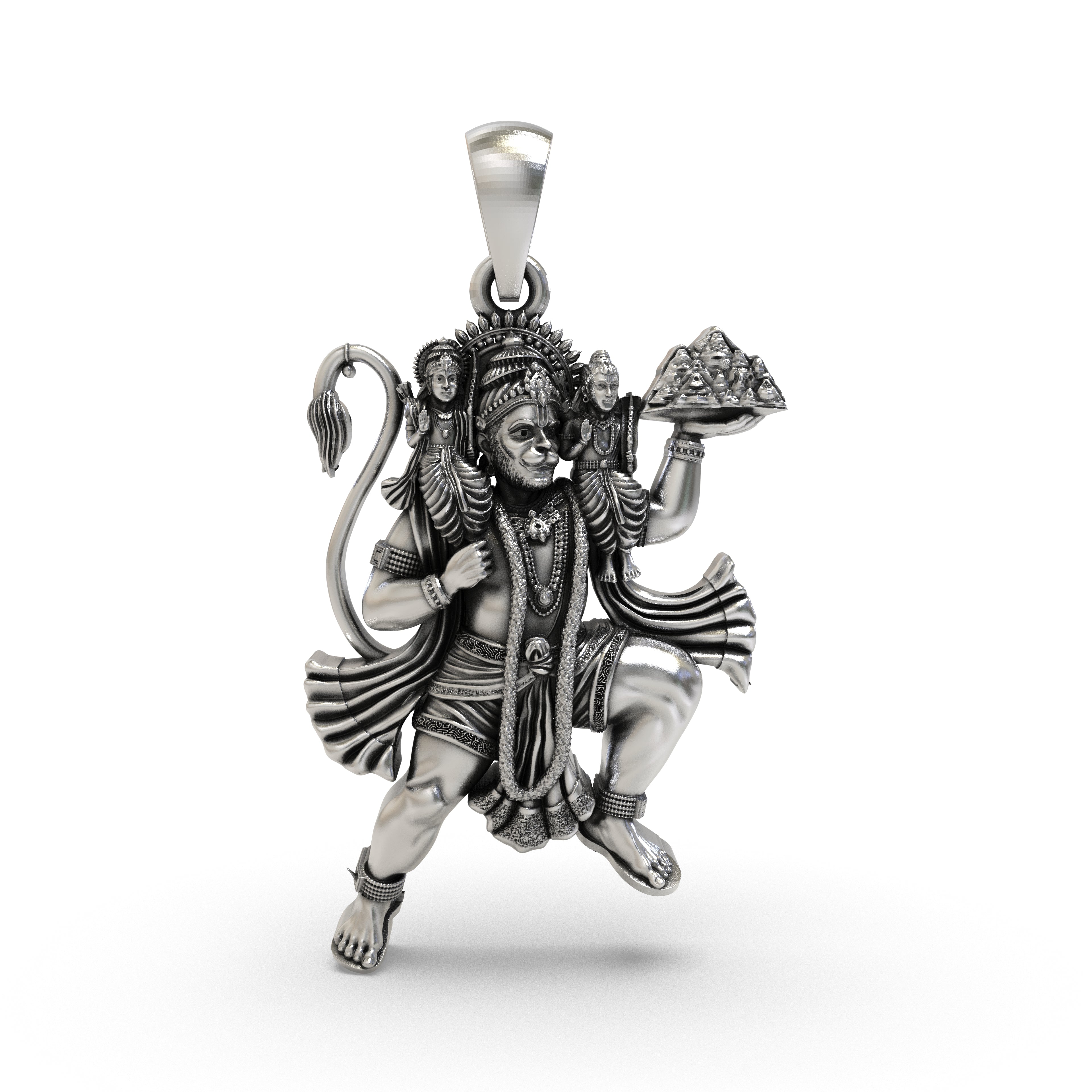 925 Silver Hanuman Flying with Ram Lakshman Pendant