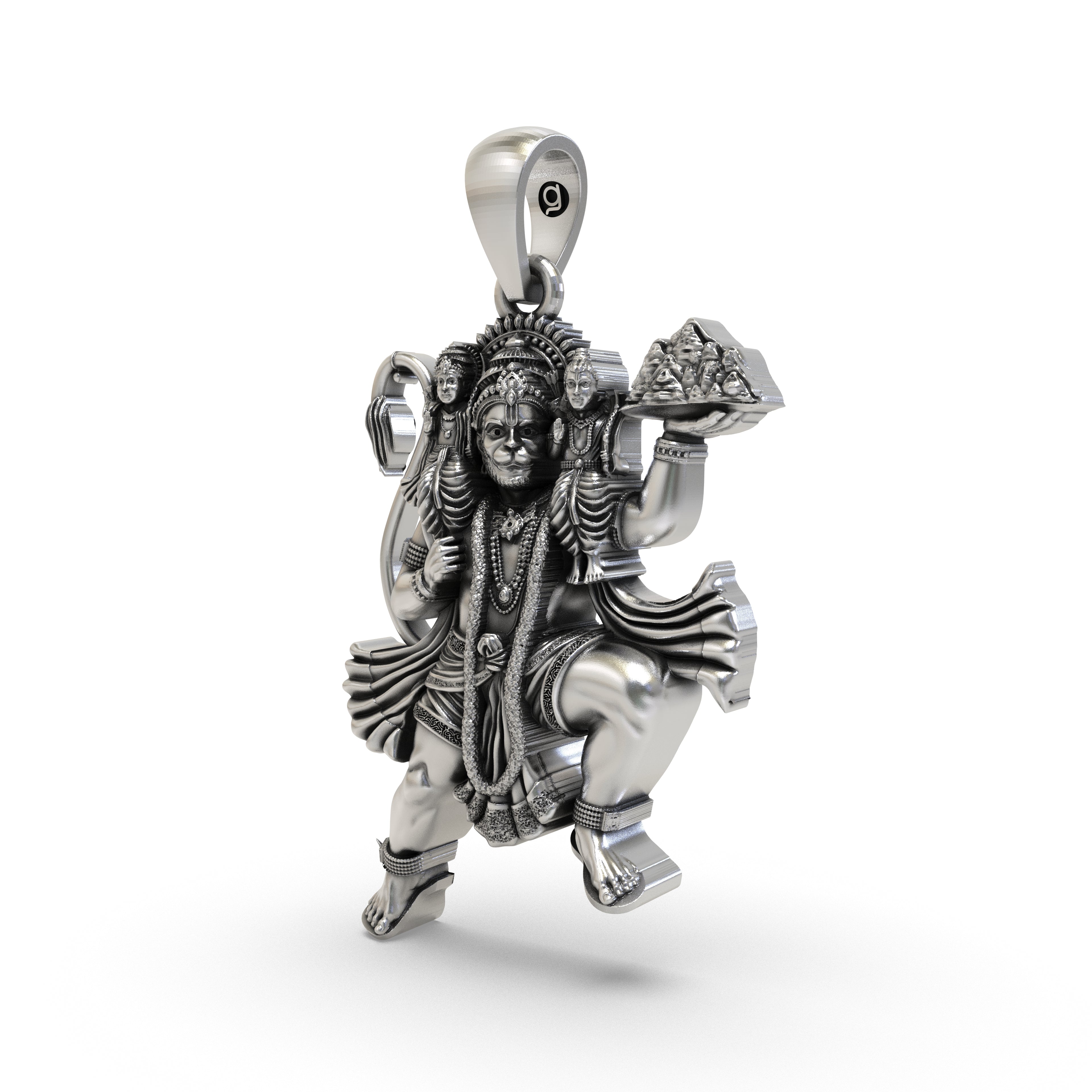 925 Silver Hanuman Flying with Ram Lakshman Pendant