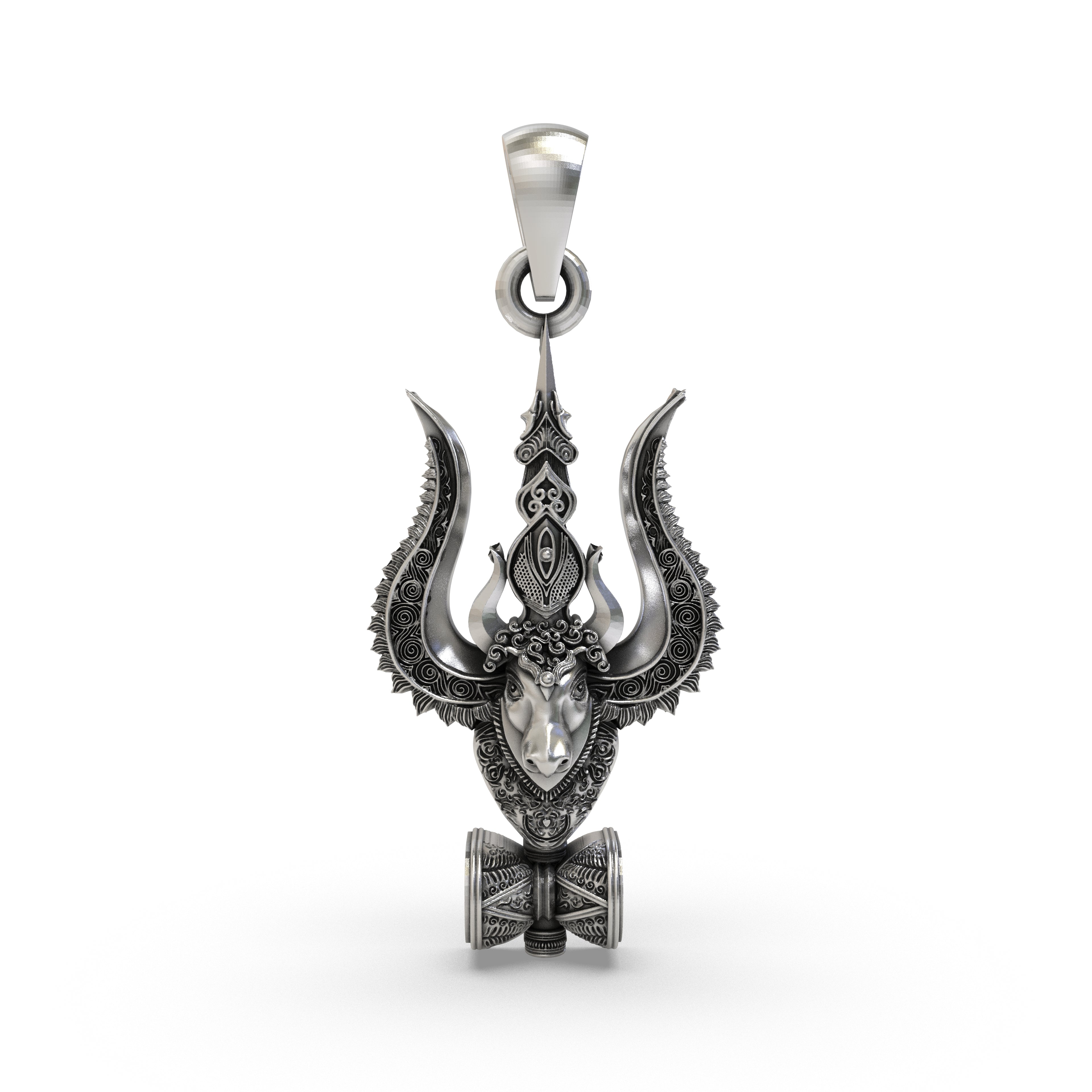 925 Silver Mahadev Trishul Nandi Damru Pendant