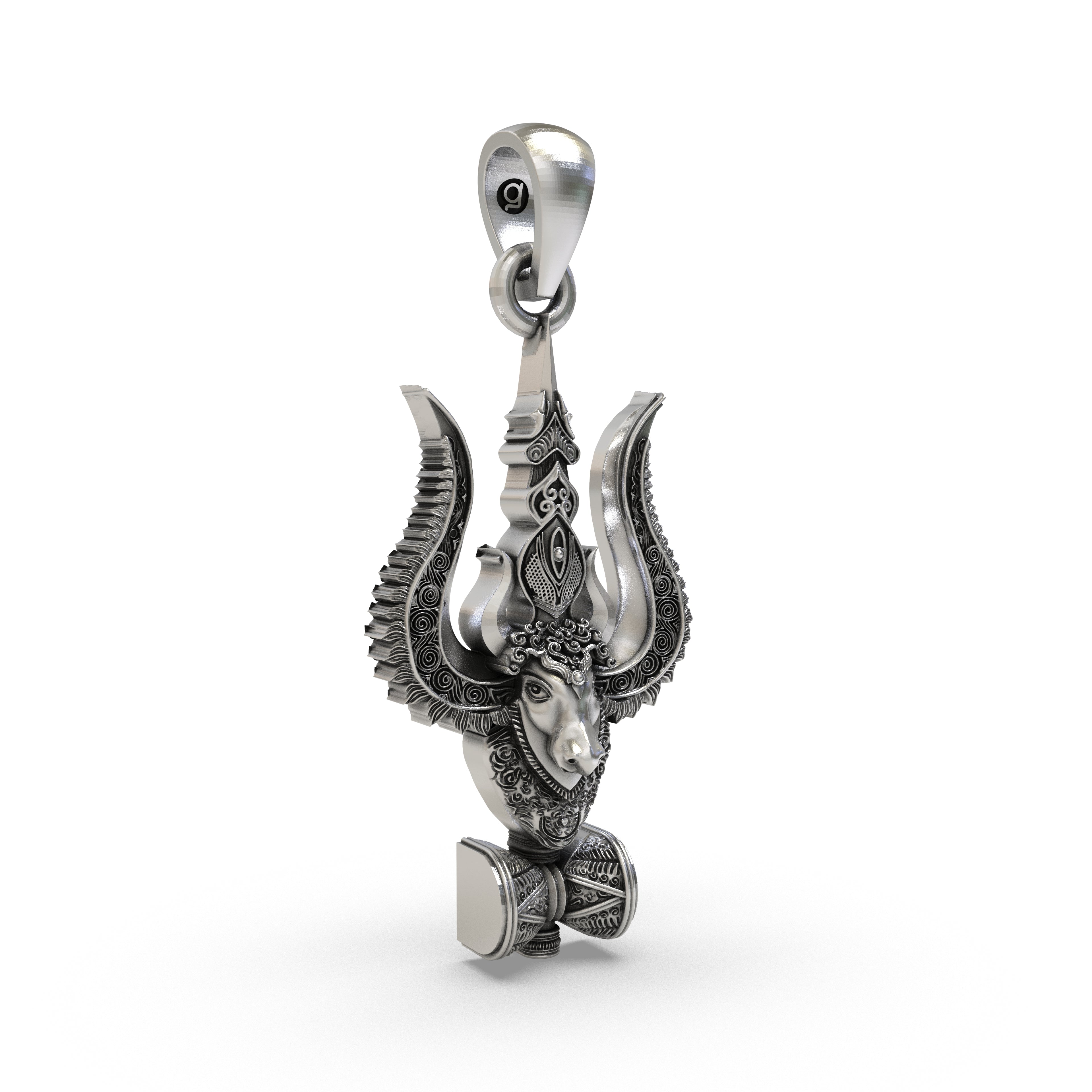 925 Silver Mahadev Trishul Nandi Damru Pendant