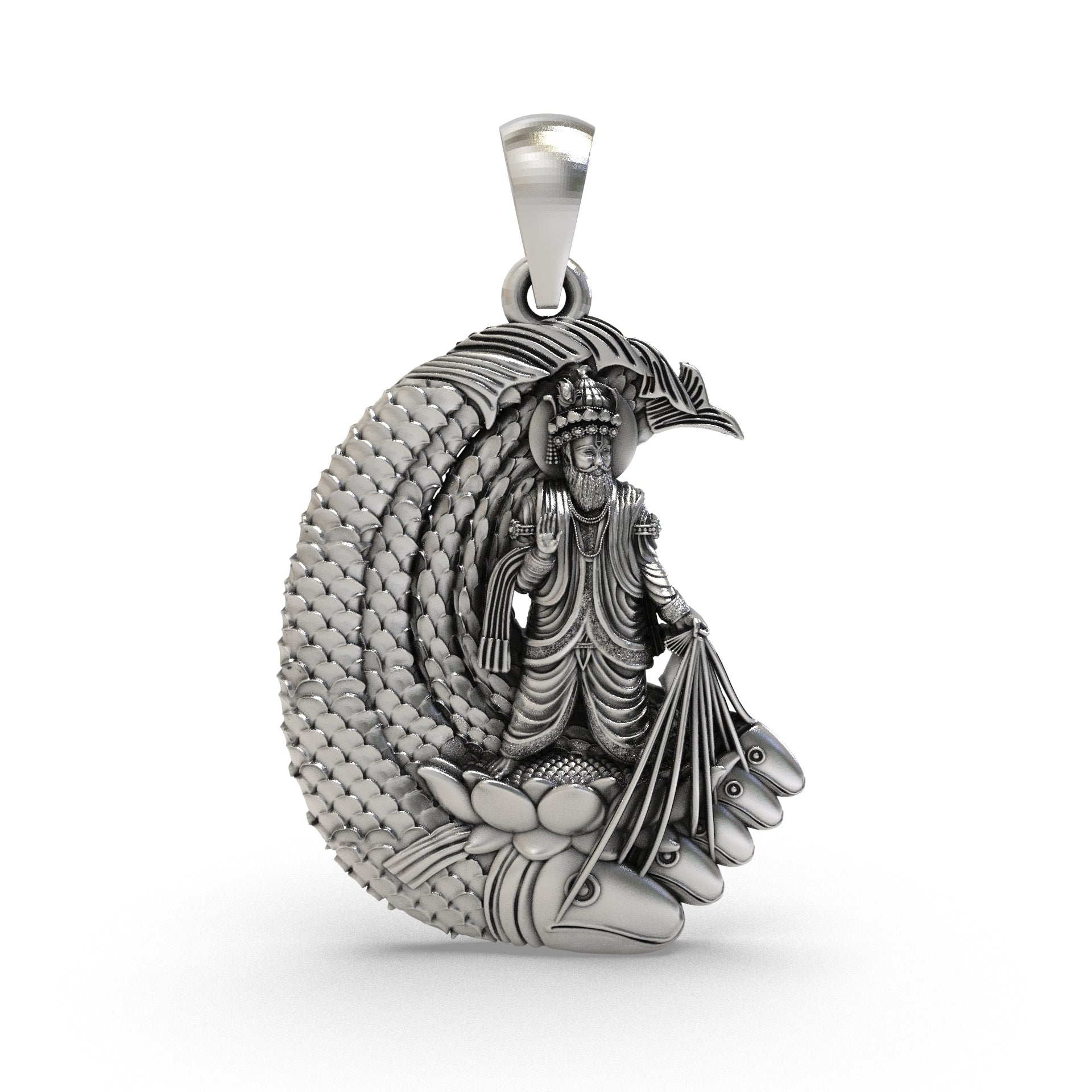 Lord Jhulelal 925 Silver Pendant for Protection & Sindhi Blessings